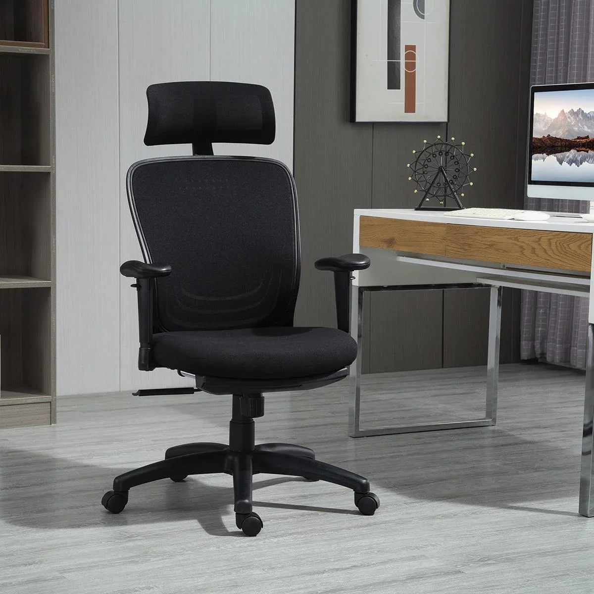 Bürostuhl Schreibtischstuhl Computerstuhl PC Stuhl Home-Office-Stuhl mit Wippenfunktion Kopflehne Fußstütze höhenverstel - 0