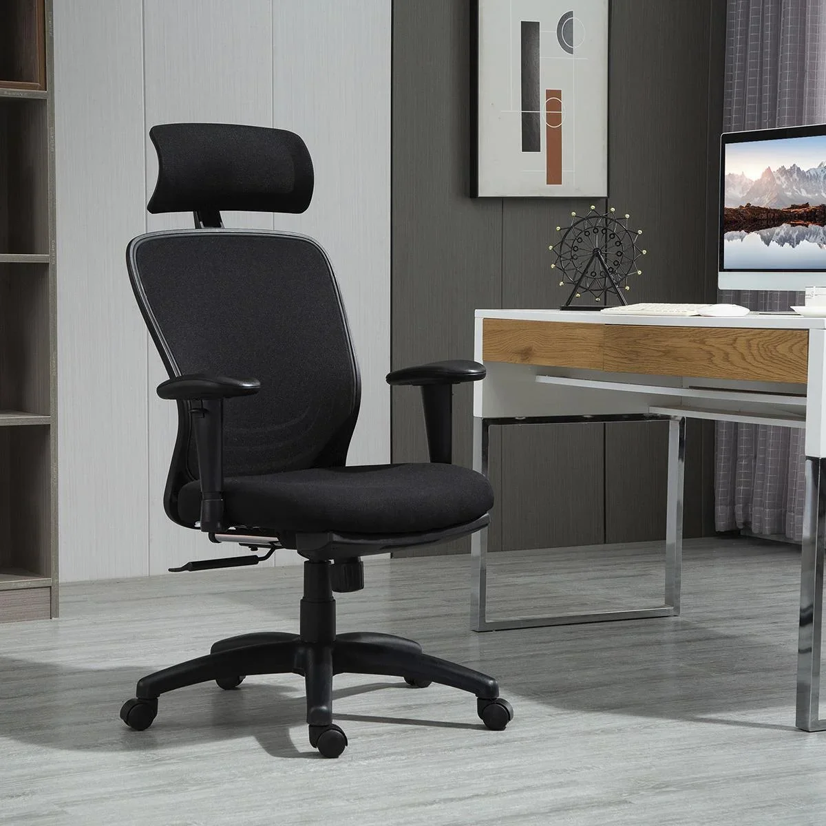 Bürostuhl Schreibtischstuhl Computerstuhl PC Stuhl Home-Office-Stuhl mit Wippenfunktion Kopflehne Fußstütze höhenverstel - 1