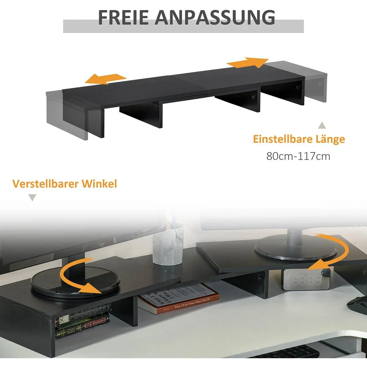 Monitorständer Länge Winkel verstellbar doppelter Bildschirmständer Holzregal Monitorhalter für Computerbildschirm Lapt - 2