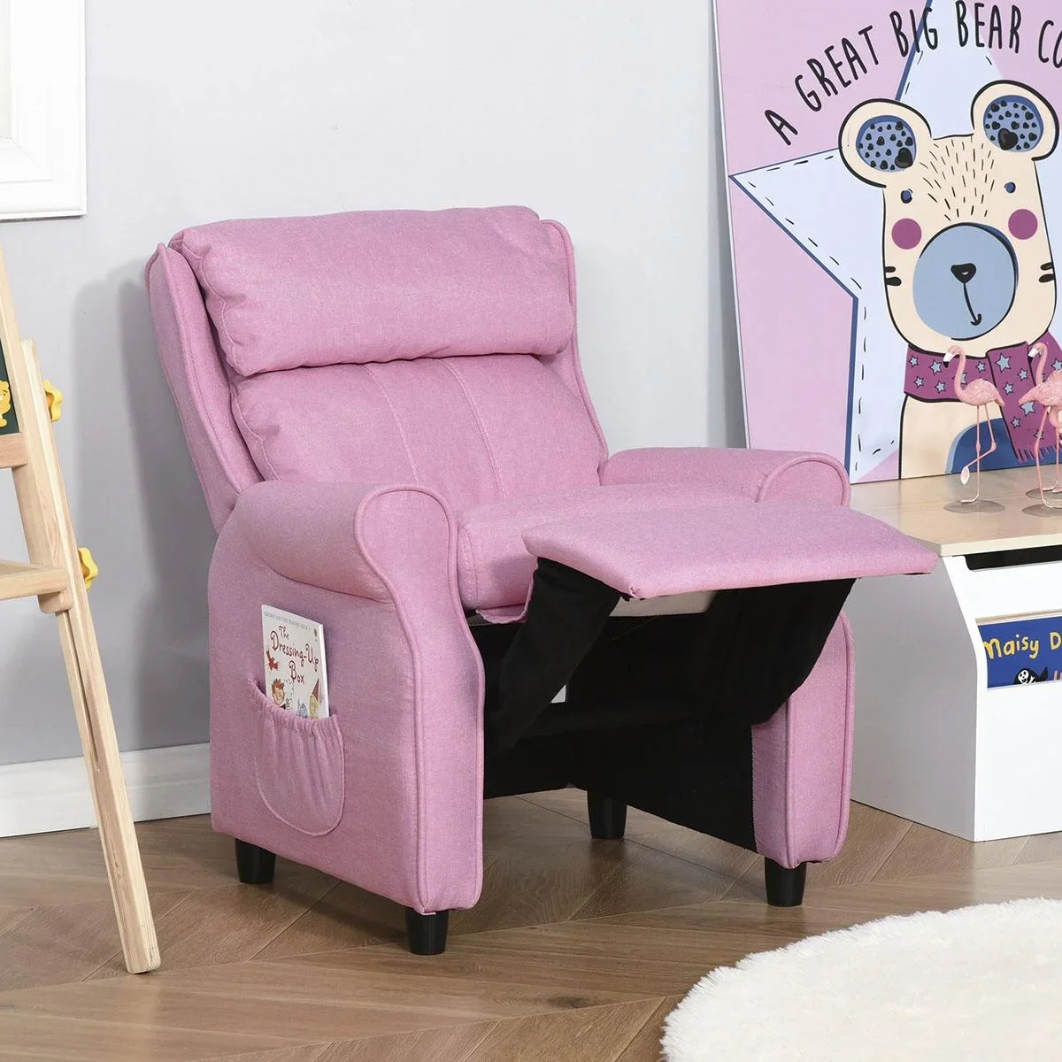 Kindersofa Kindercouch Kindersessel Stuhl Liegesofa verstellbar mit Fußstütze für 3-8 Jahre Jungen und Mädchen Rosa 58x5 - 1