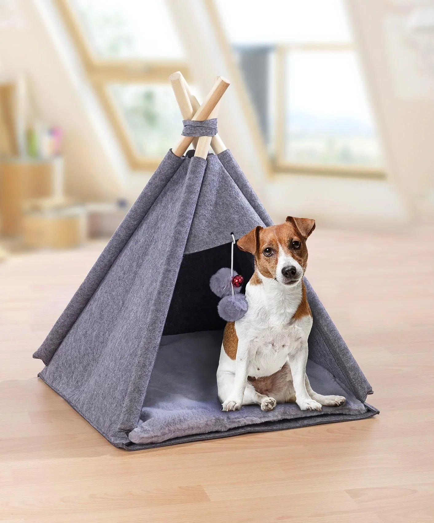Tierzelt "TIPI", Anthrazit, Filzdesign, 45 x 60 x 45 cm - 4