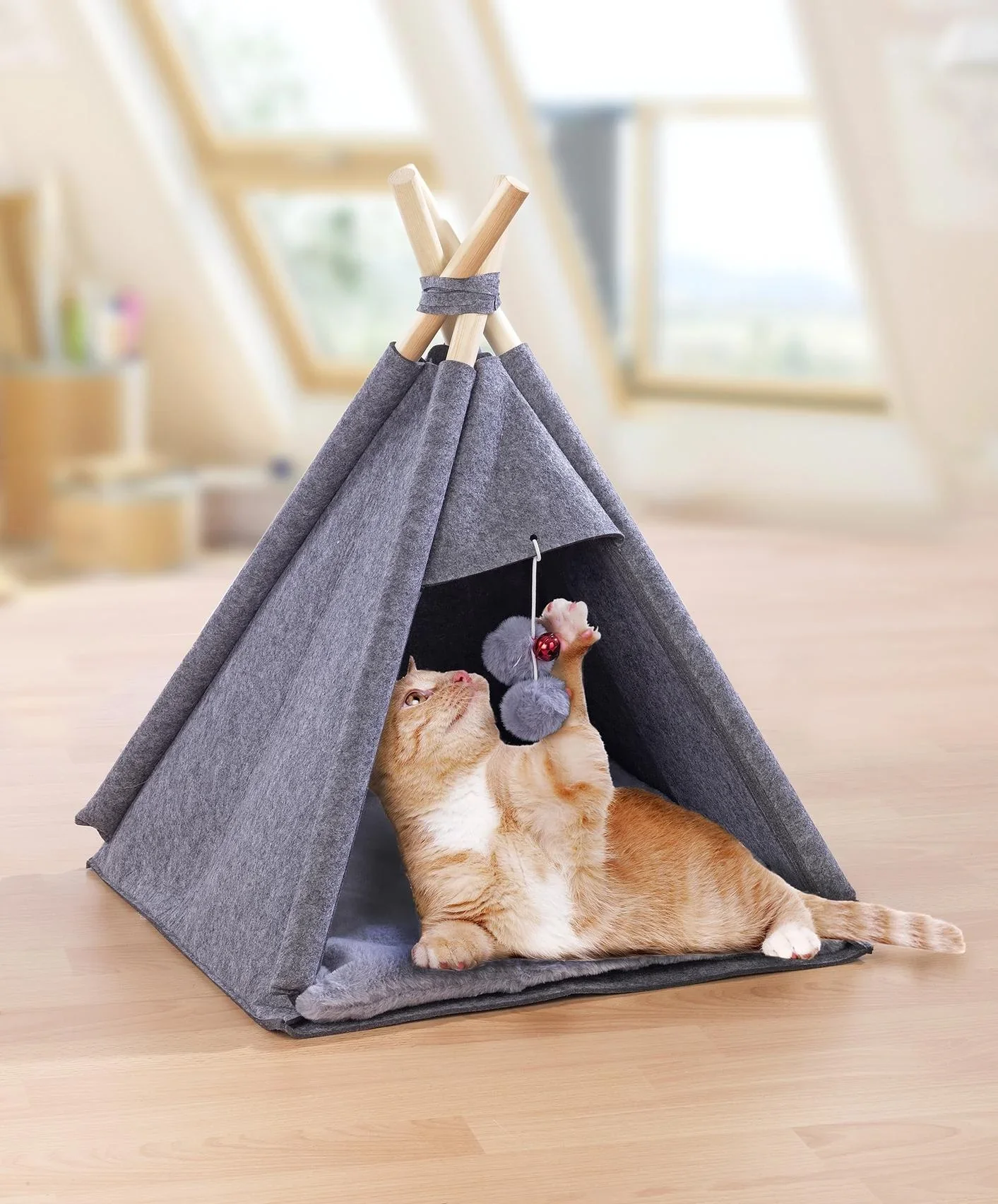 Tierzelt "TIPI", Anthrazit, Filzdesign, 45 x 60 x 45 cm - 5
