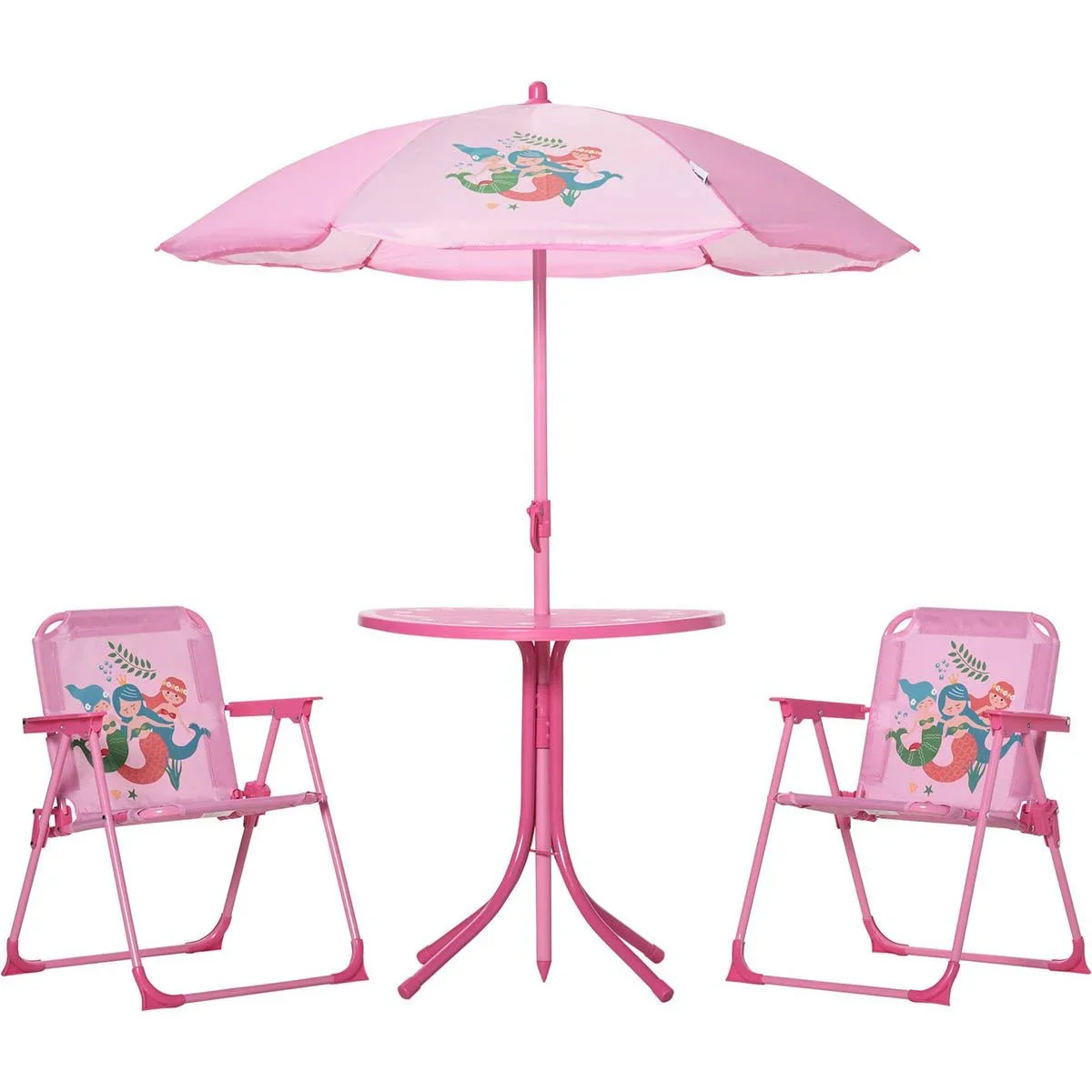 4 Stück Kindermöbel Set Gartentisch 2 Klappstühle Sonnenschirm Camping Kindersitz Set Gartenmöbel für 3-6 Jahre rosa - 1
