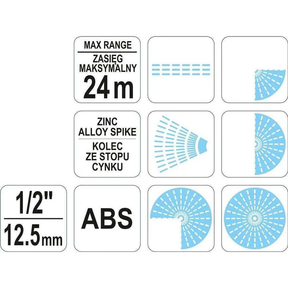 Kreisregner - Rasensprenger auf Metalldorn - 24m - 6 Funktionen - 1