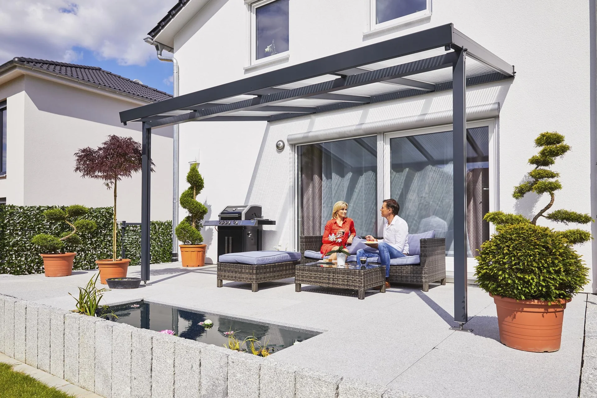 Terrassendach Premium, anthrazit, 4102 x 3060 mm - Polycarbonat Stegplatten 16 mm, bronze - 8