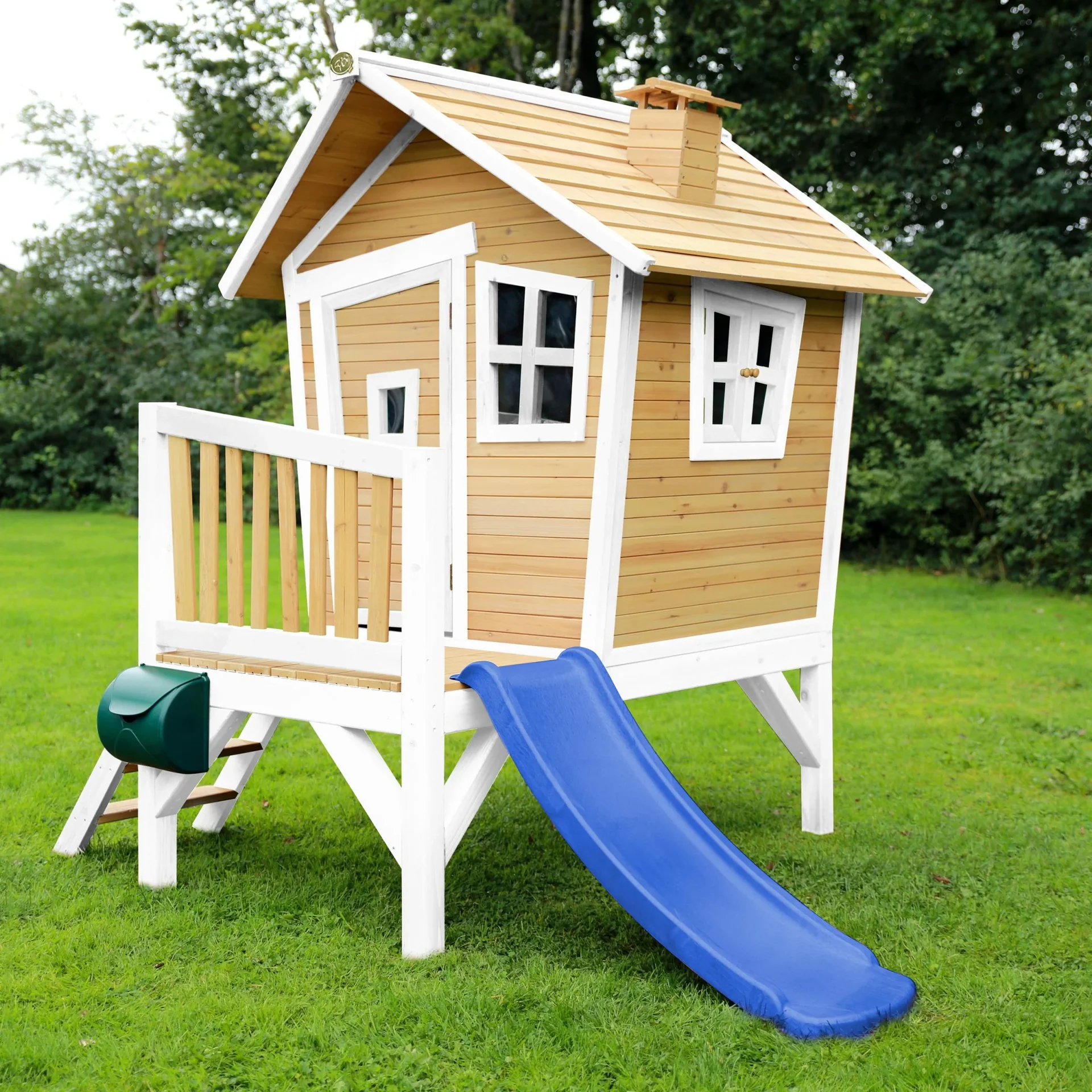 Robin Spielhaus Braun/Weiß - Blaue Rutsche - 1