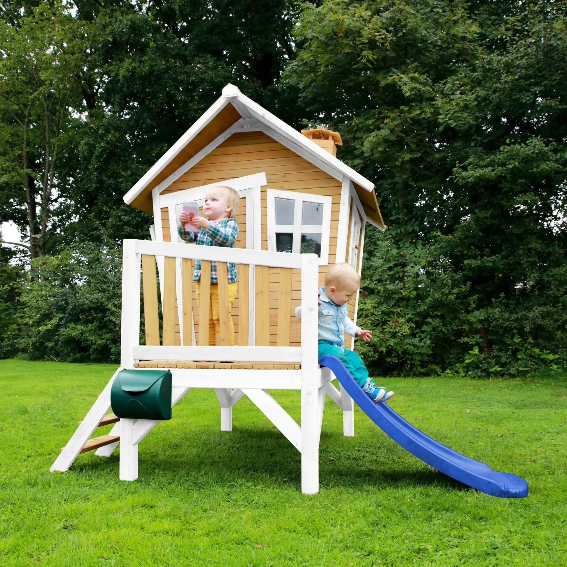 Robin Spielhaus Braun/Weiß - Blaue Rutsche - 9