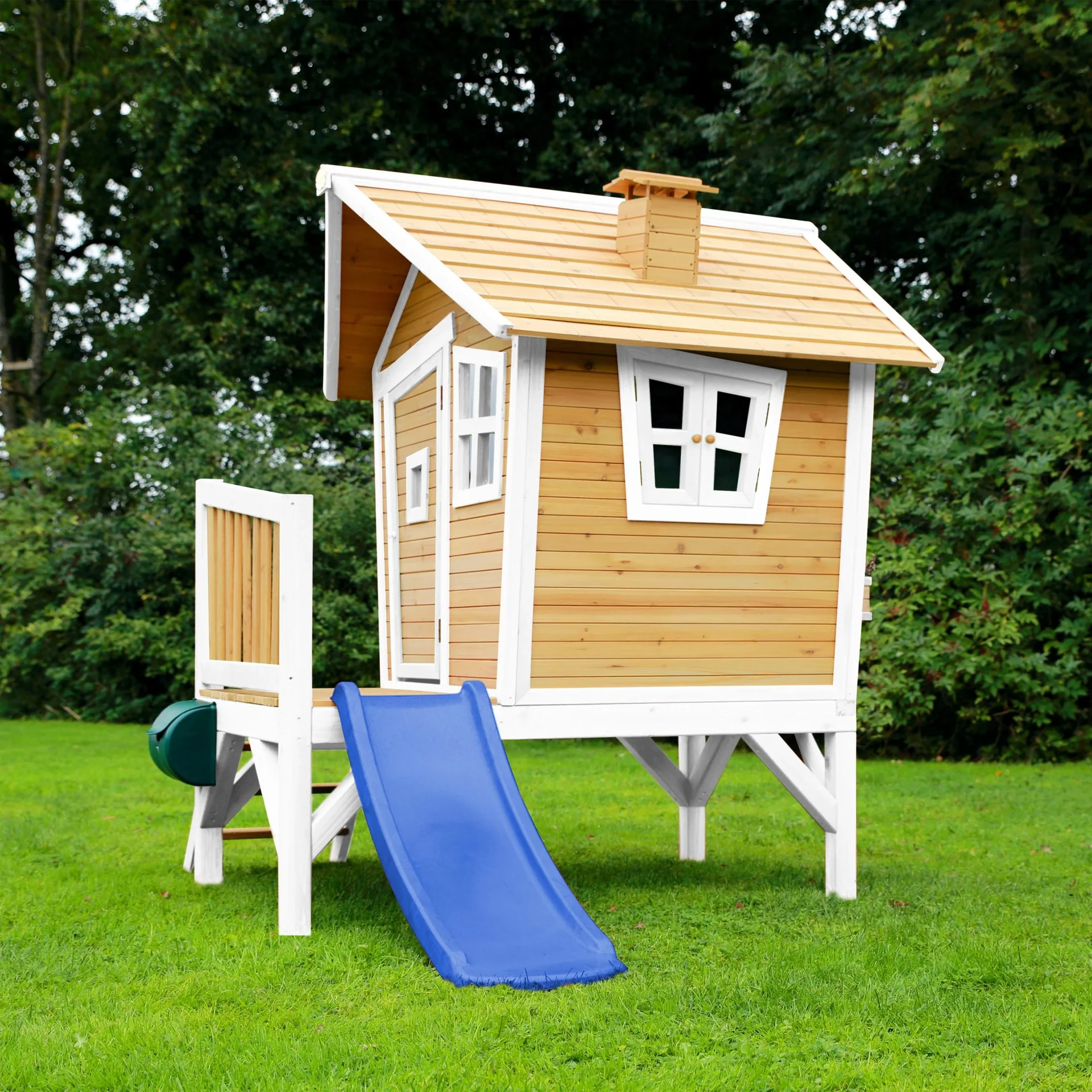 Robin Spielhaus Braun/Weiß - Blaue Rutsche - 10