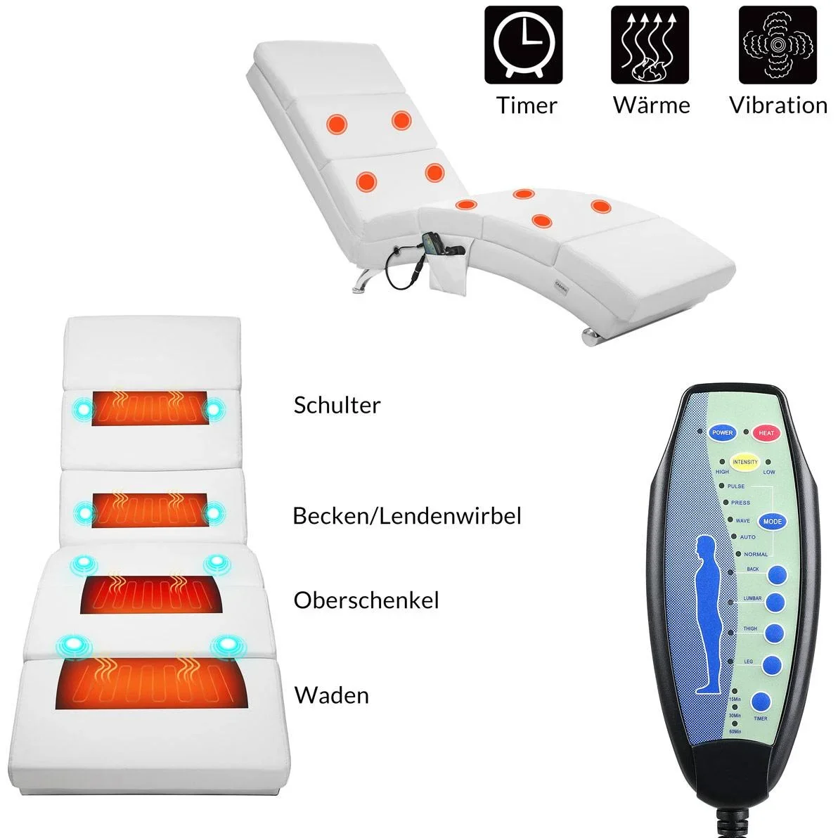 Relaxliege London weiß mit Massage- und Heizfunktion - 2