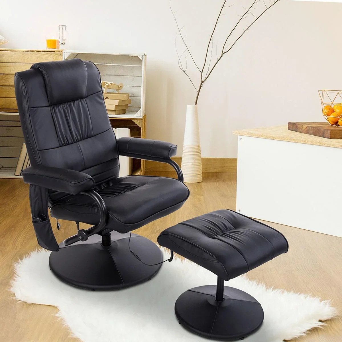 Massagesessel Relaxsessel Fernsehsessel TV Sessel mit Massagefunktion inkl. Hocker Kunstleder Schwarz 77 x 84 x 95 cm - 1
