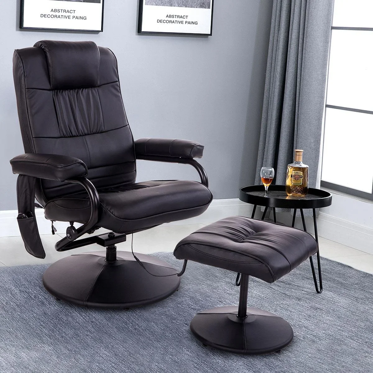 Massagesessel Relaxsessel Fernsehsessel TV Sessel mit Massagefunktion inkl. Hocker Kunstleder Schwarz 77 x 84 x 95 cm - 2