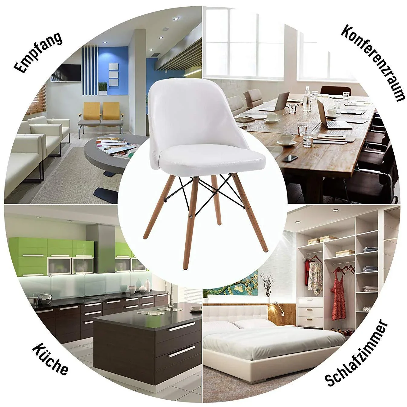 2er-Set Relaxsessel Loungesessel Cocktailsessel Polstersessel Stuhl PU + Metall + Buchenholz Weiß 49 x 47,5 x 76 cm - 0