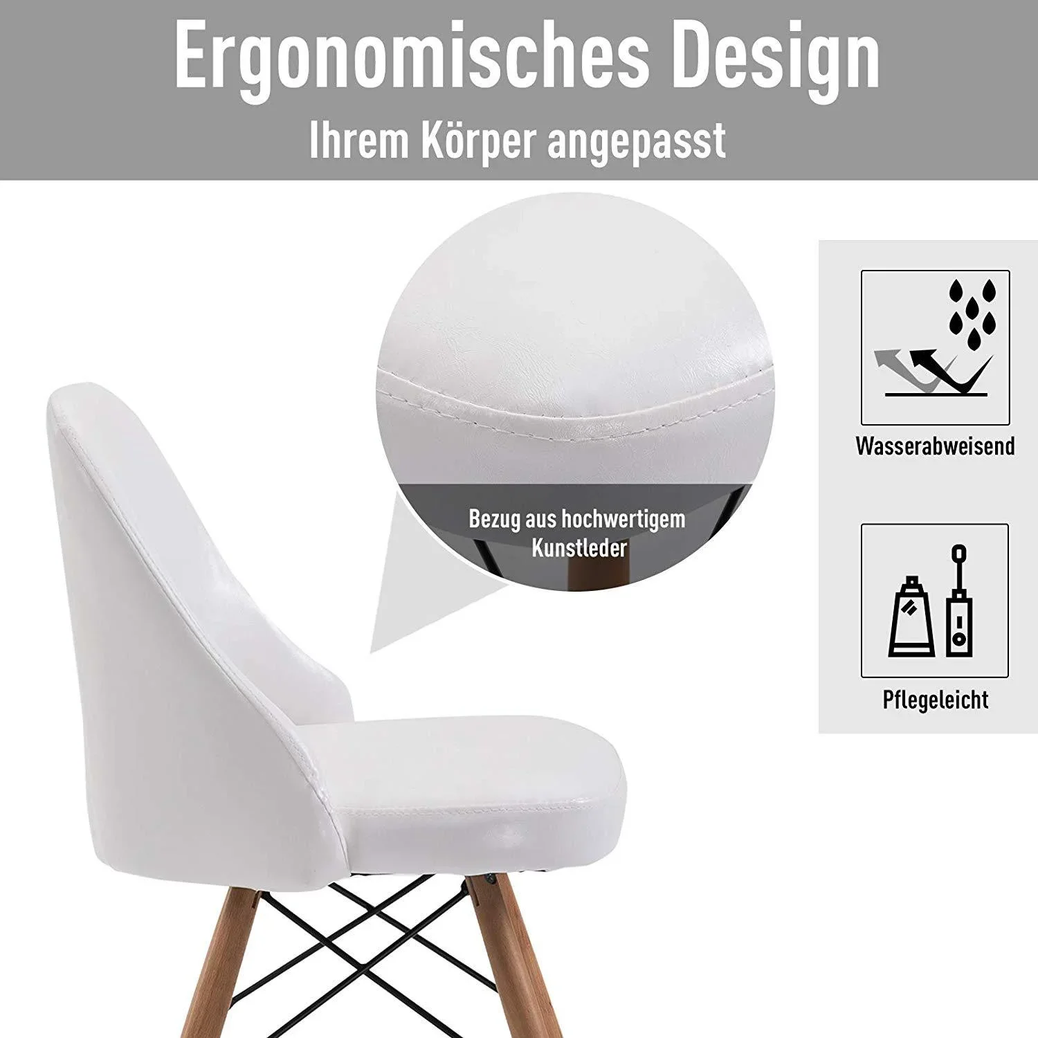 2er-Set Relaxsessel Loungesessel Cocktailsessel Polstersessel Stuhl PU + Metall + Buchenholz Weiß 49 x 47,5 x 76 cm - 1