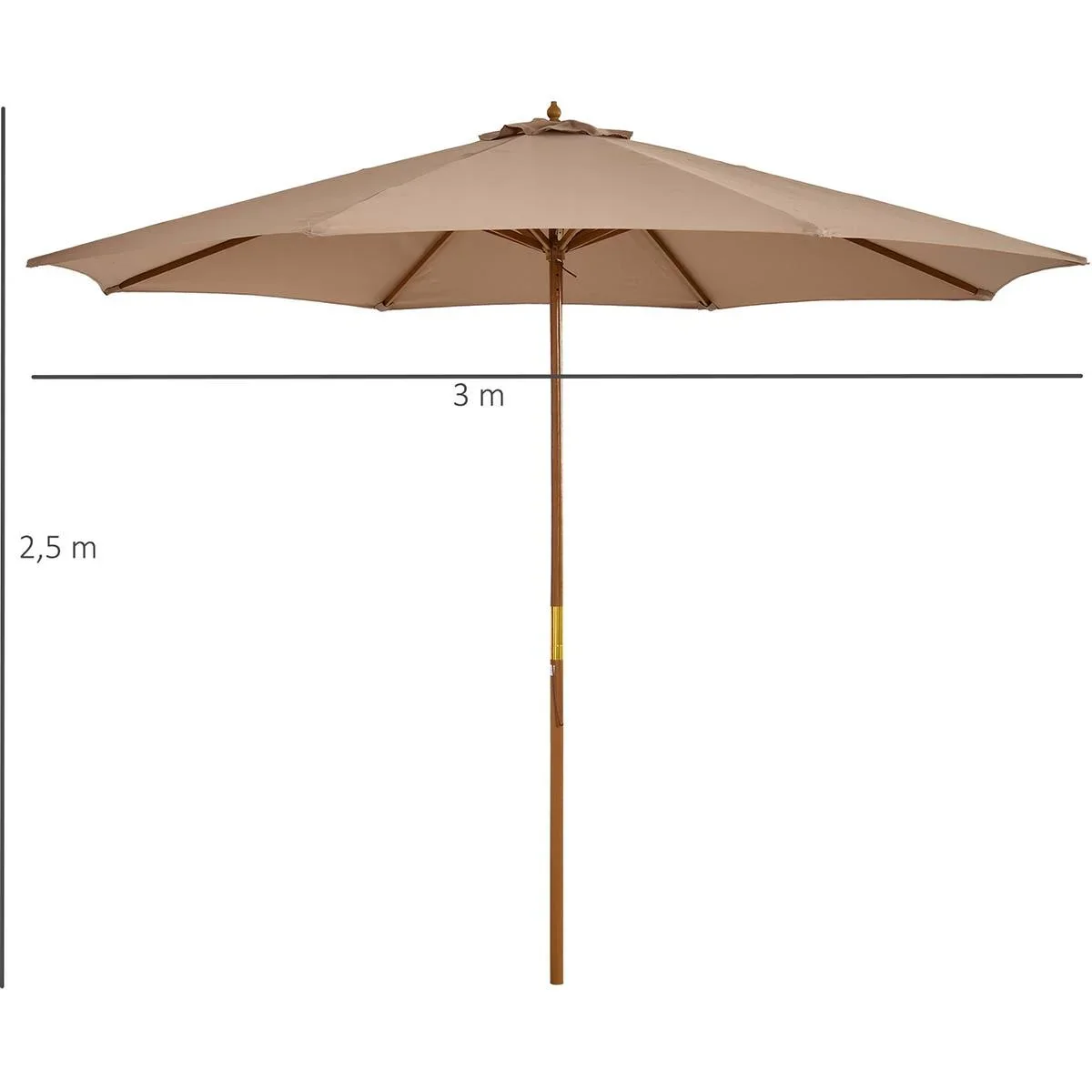 Sonnenschirm Holz 300 cm Khaki - 1