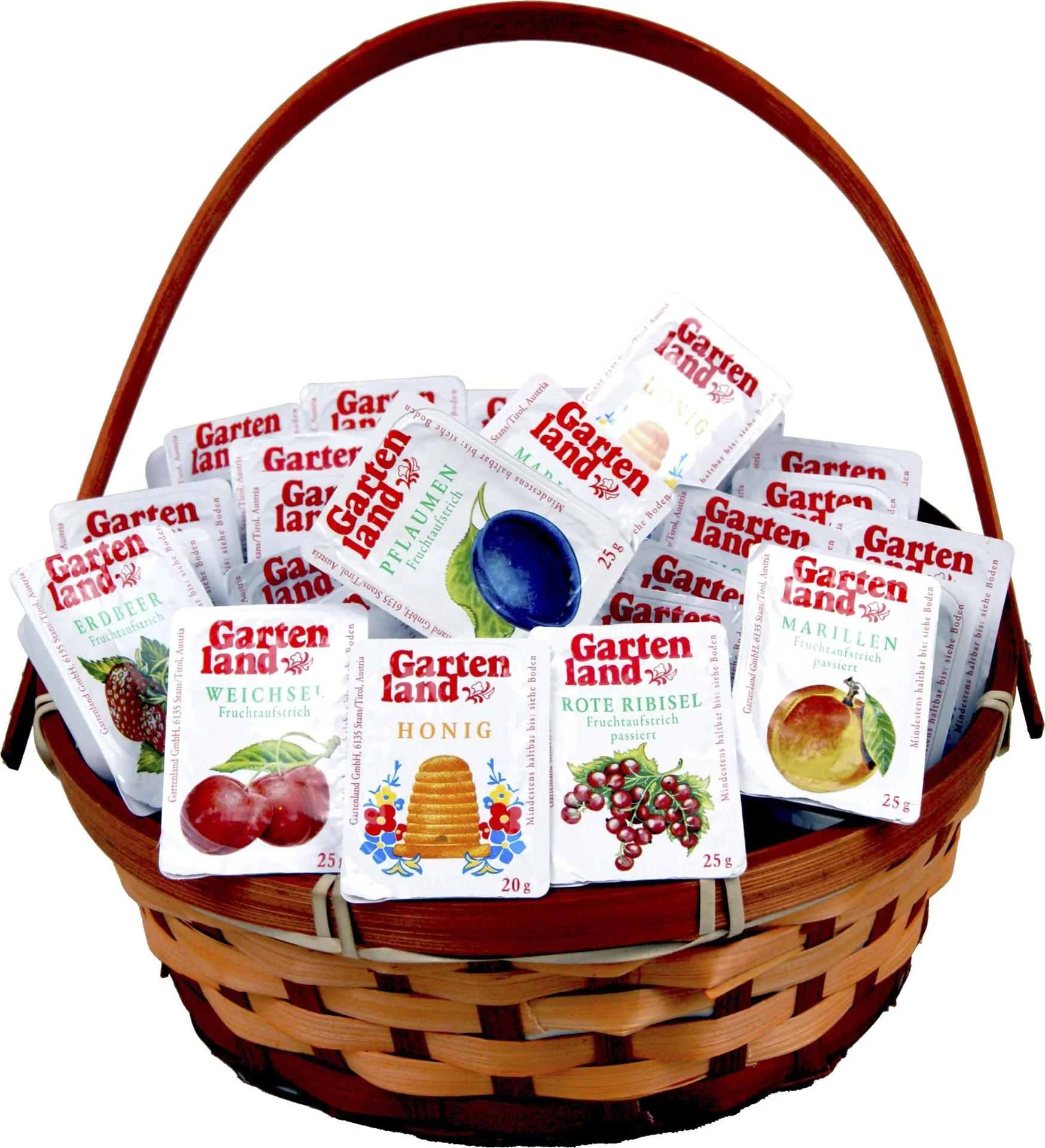 Frühstückskörbchen gefüllt mit Honig und Konfitüre, 30-teilig - 1