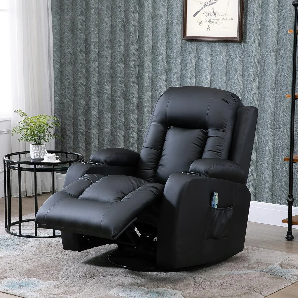 Massagesessel Fernsehsessel Relaxsessel TV Sessel Wärmefunktion Wippenfunktion mit Fernbedienung Liegefunktion Schwarz 8 - 1