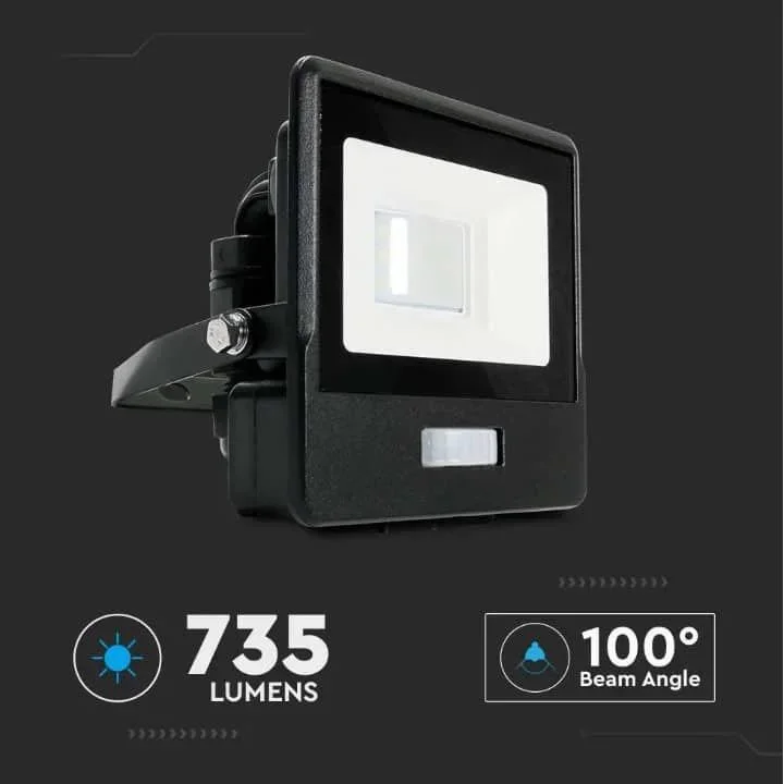 VT-118S LED-Flutlicht mit Sensor - 10 W - 735 Lm - 4000K - Schwarz - 0