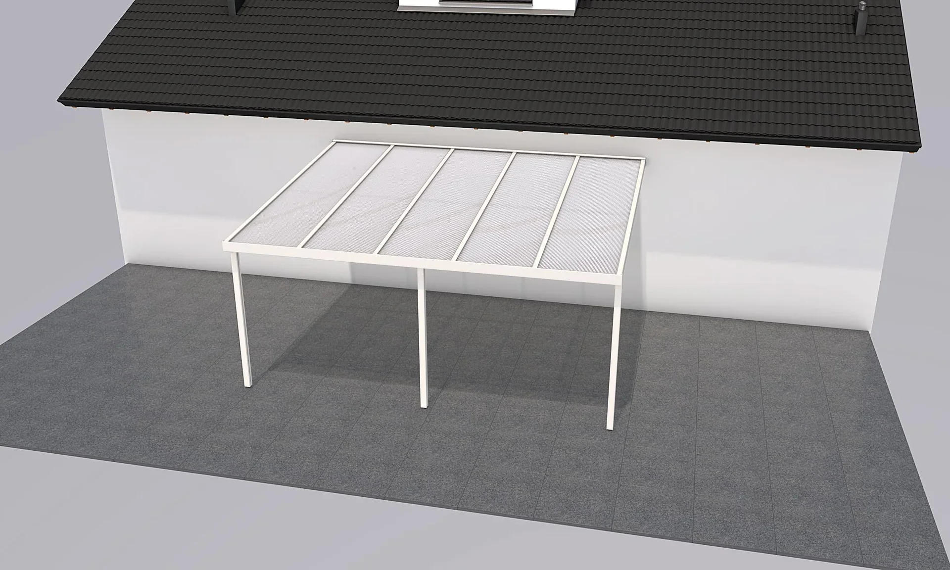Terrassendach Premium, weiß, 5100 x 4060 mm - Polycarbonat Stegplatten 16 mm, weiß gestreift - 0