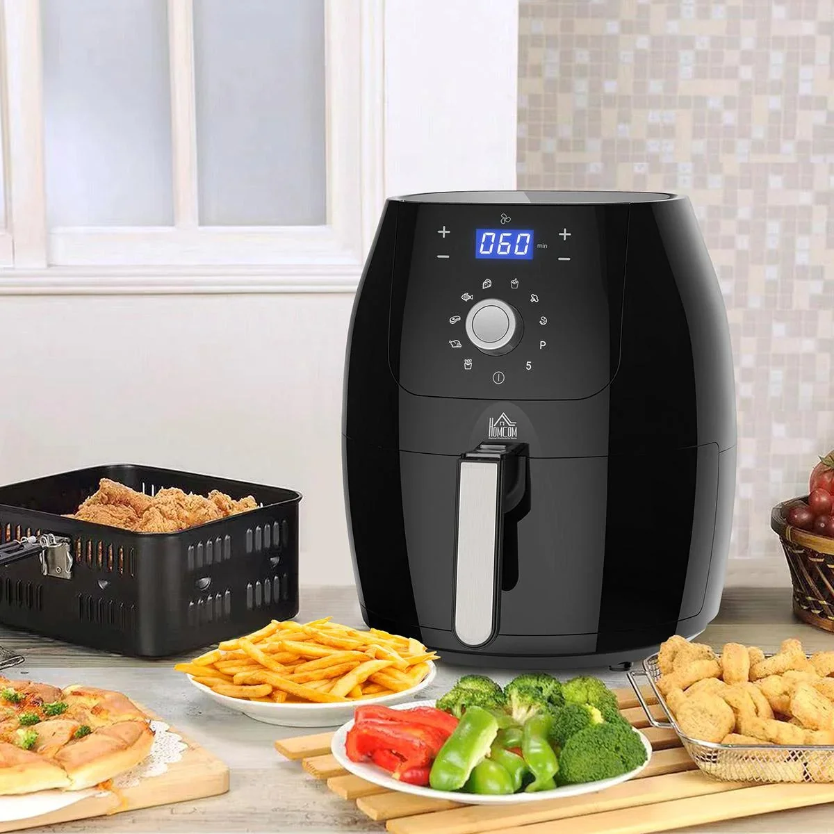 Heißluftfritteuse Luftfritteuse Airfryer Edelstahl Frittierkorb 5,5L 1700W mit Digitalem LED-Touchscreen Heißluftfritteu - 2