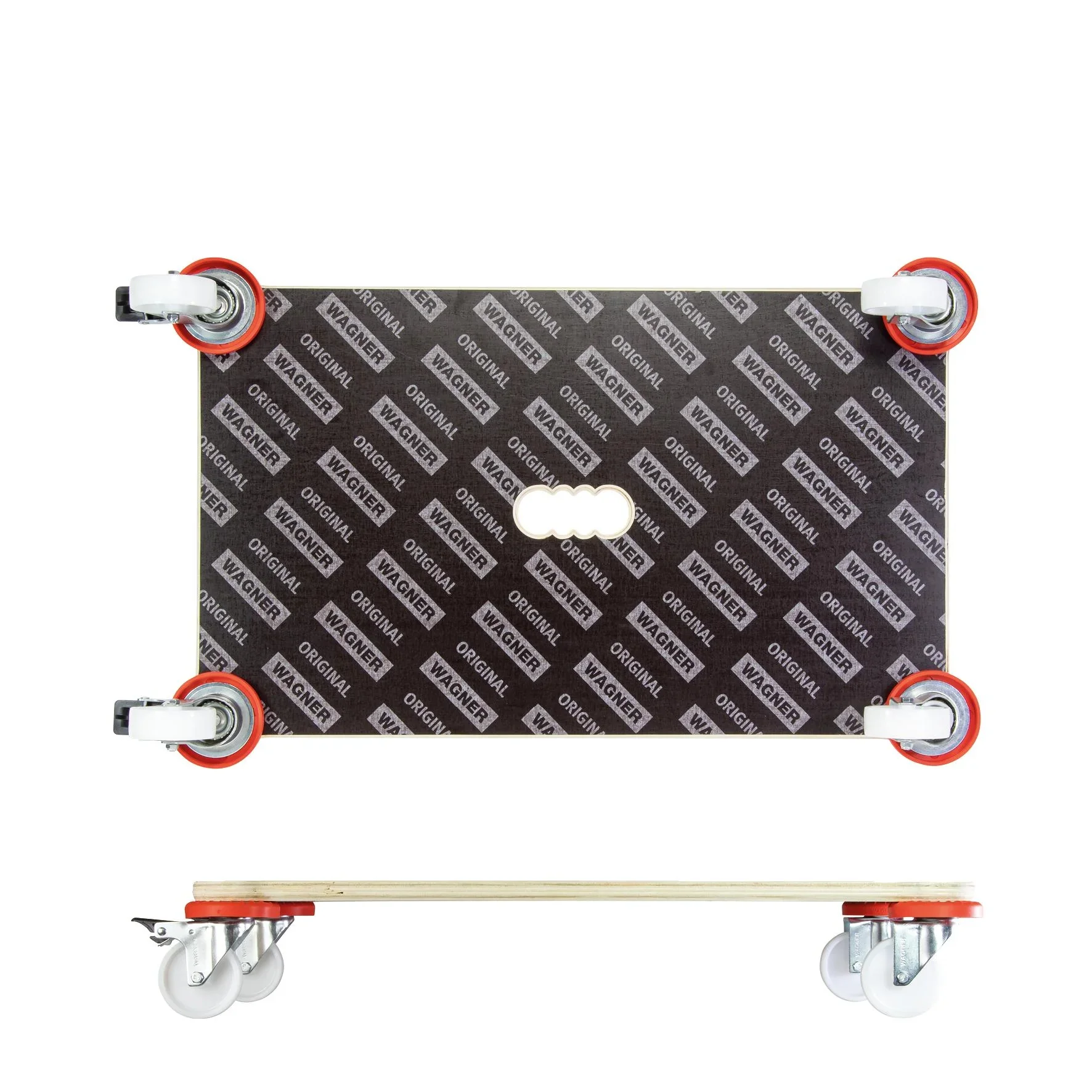 Transporthilfe MM 1375, 71 x 44 x 12,5 cm, harte Rollen Ø 75 mm, Gleitlager, 2 Bremsen, Platte FSC®, Tragkraft 200 kg - 7