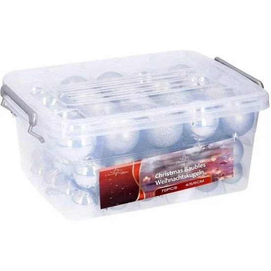 Weihnachtskugeln - 70 Kugeln - mit Aufbewahrungsbox - Kunststoff / Kunststoff - Silber - 0