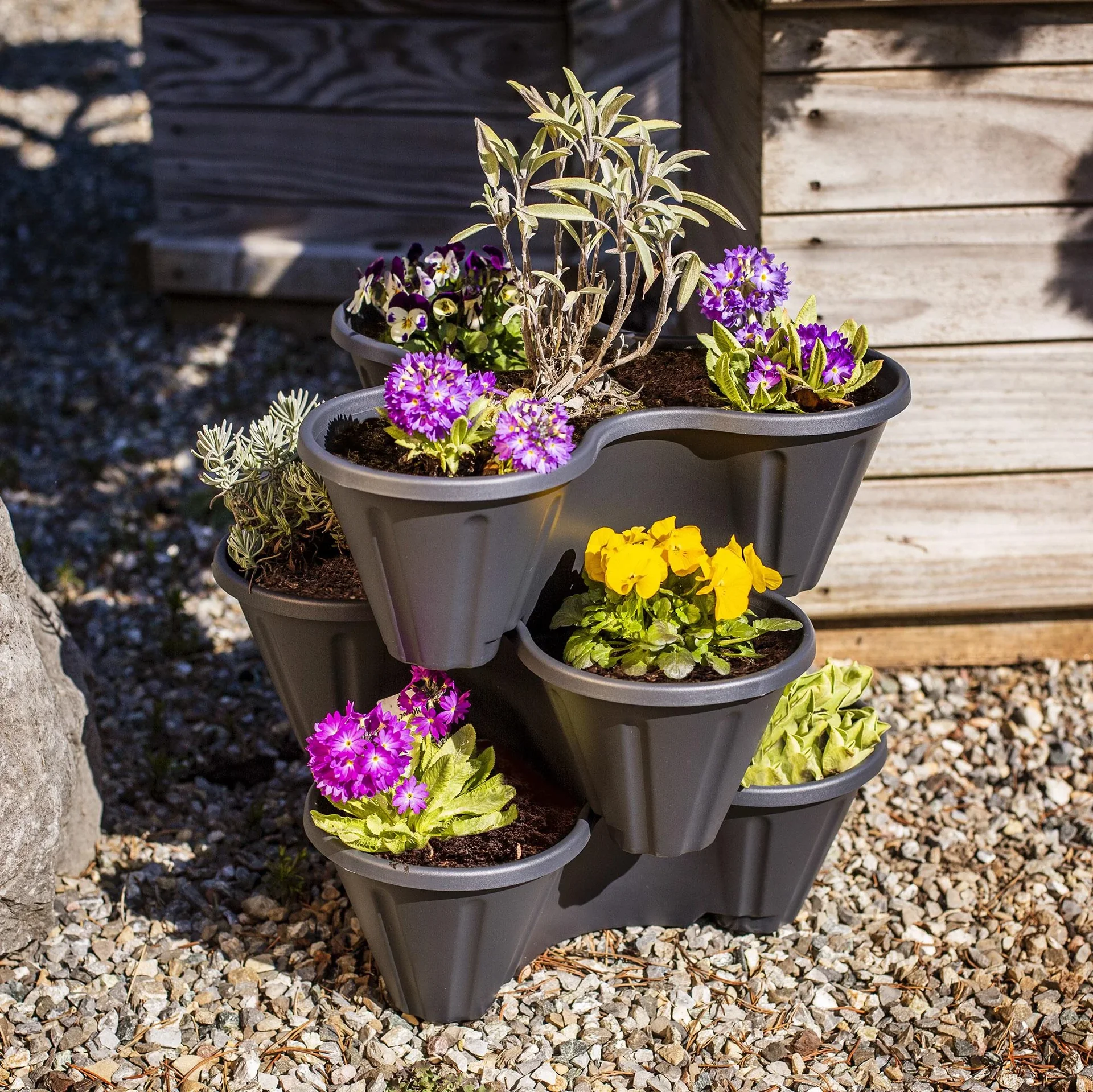 Pflanztöpfe, Pflanzturm, stapelbar, Anthrazit, 3er-Set - 1