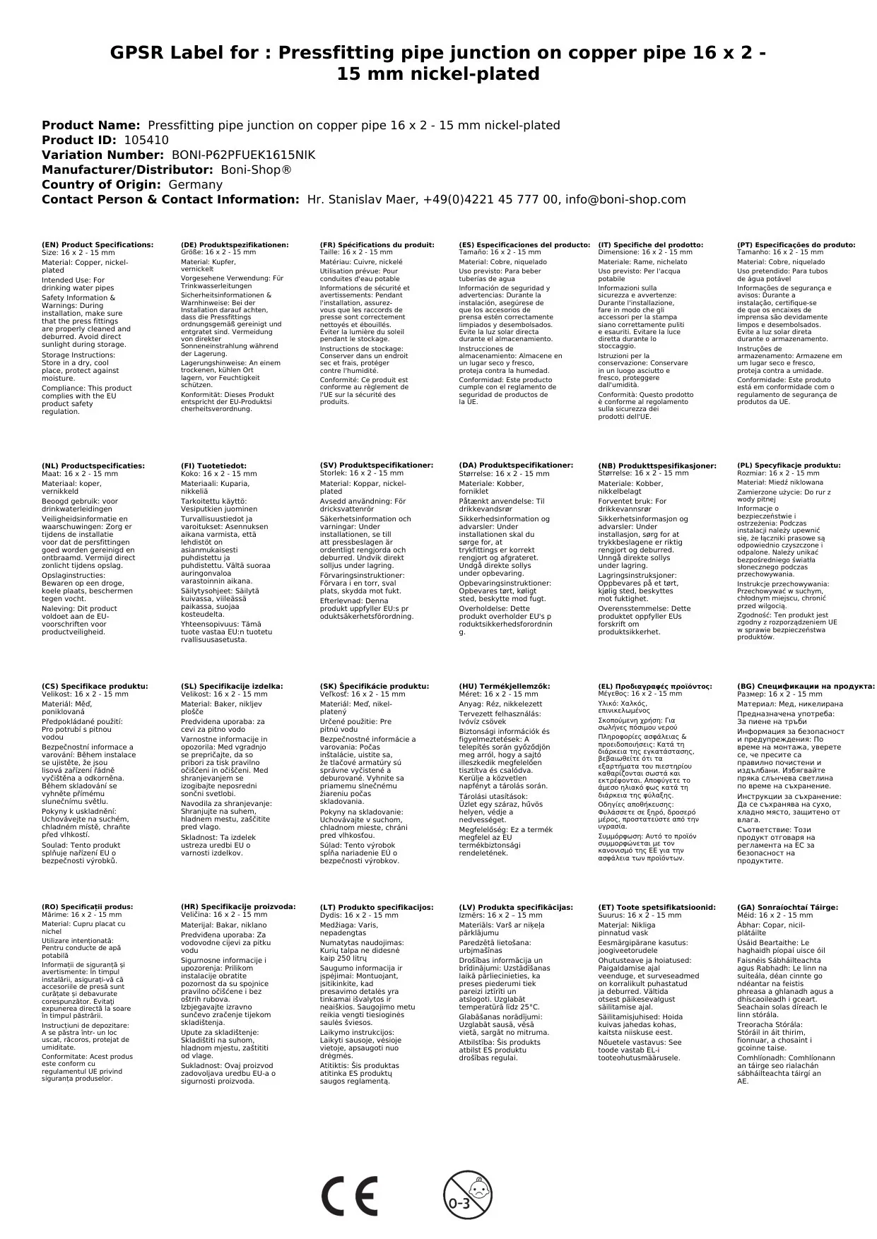 Pressfitting Rohr-Übergang auf Kupferrohr 16 x 2 - 15 mm vernickelt-3