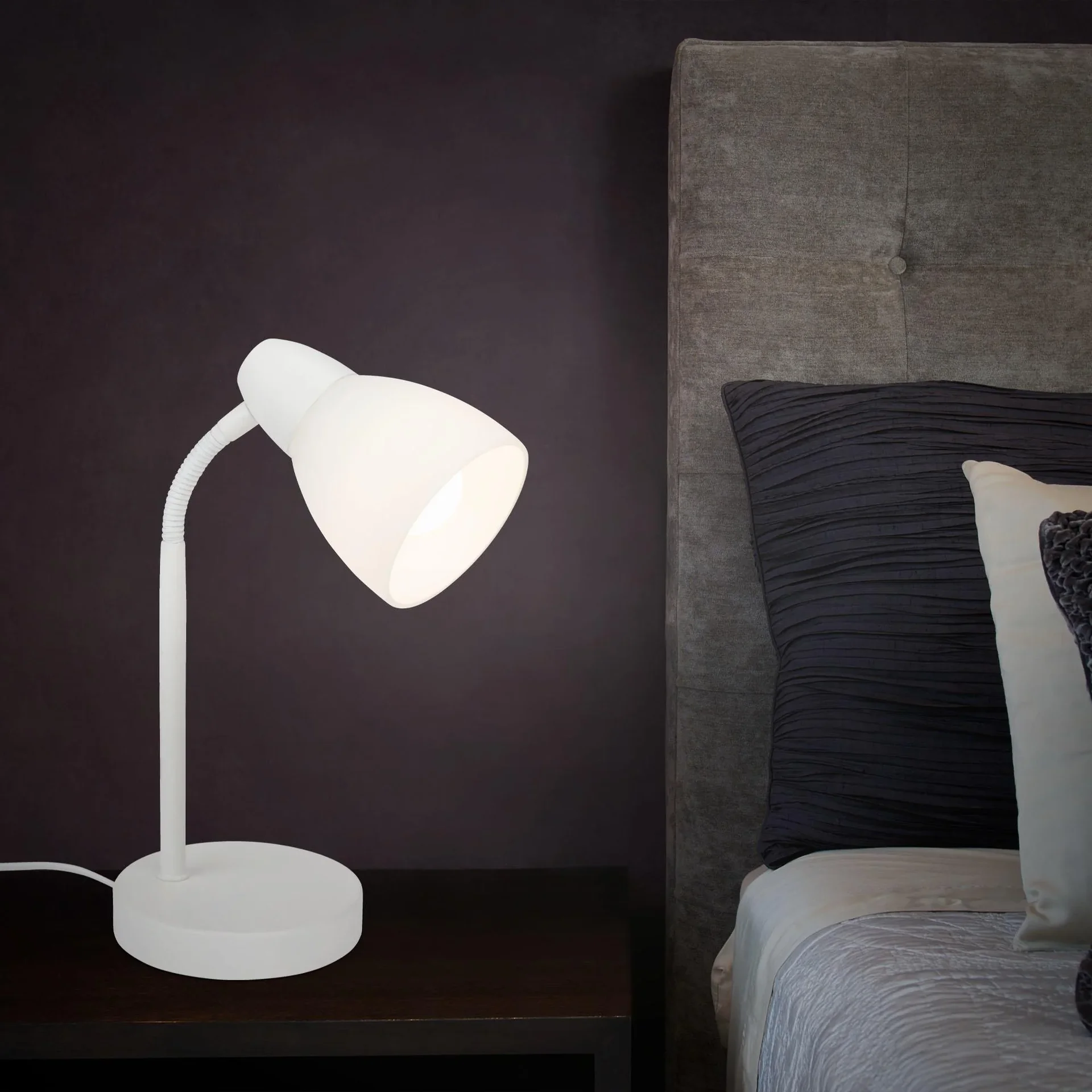 MASANI Tischleuchte, Metallsockel, Opal-Glas, weiß, Kabelschalter, E14 Fassung - 0