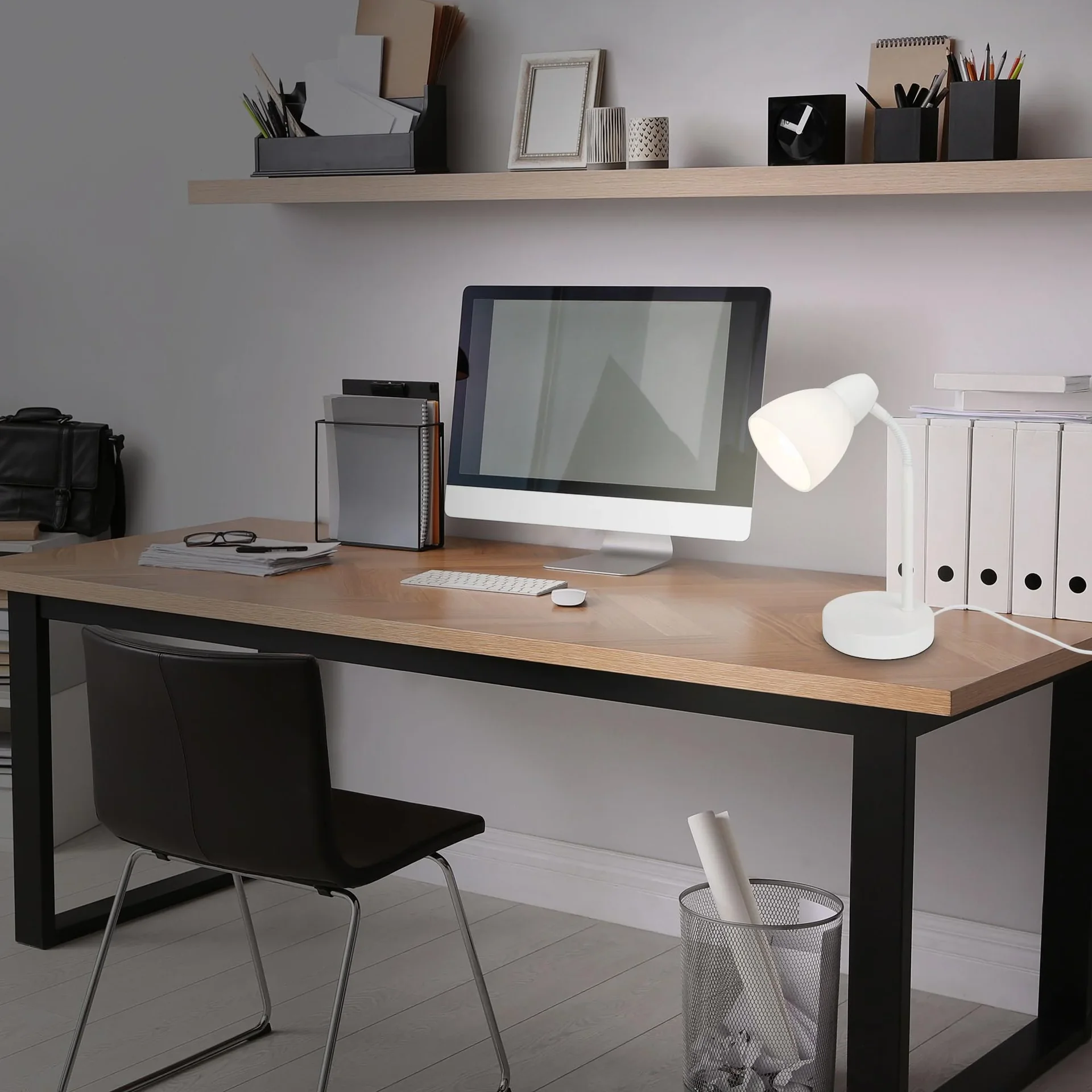 MASANI Tischleuchte, Metallsockel, Opal-Glas, weiß, Kabelschalter, E14 Fassung - 3