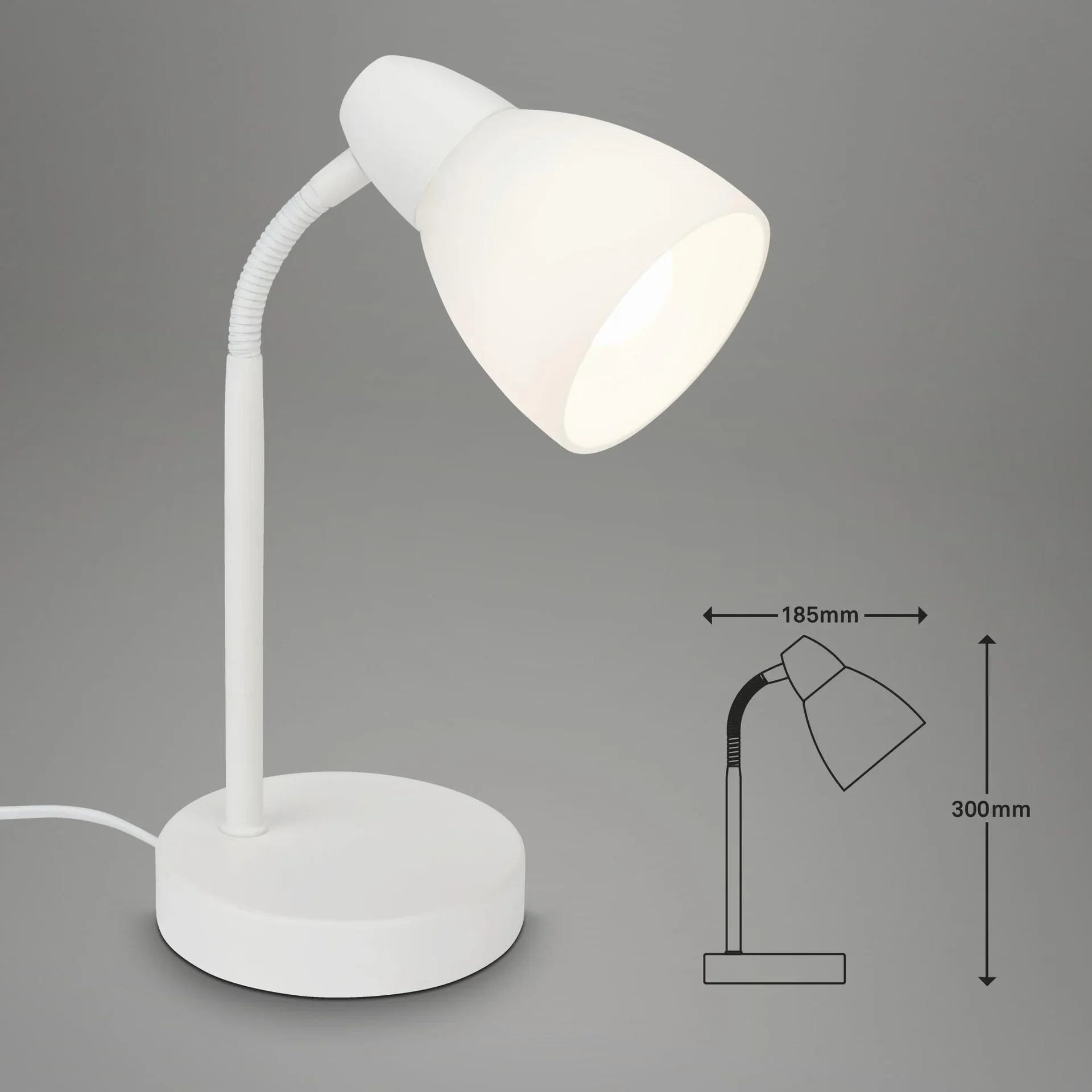 MASANI Tischleuchte, Metallsockel, Opal-Glas, weiß, Kabelschalter, E14 Fassung - 4