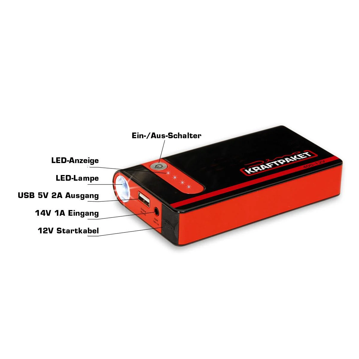 Starthilfe 12 Volt - 9.000 mAh - 400 A - 7