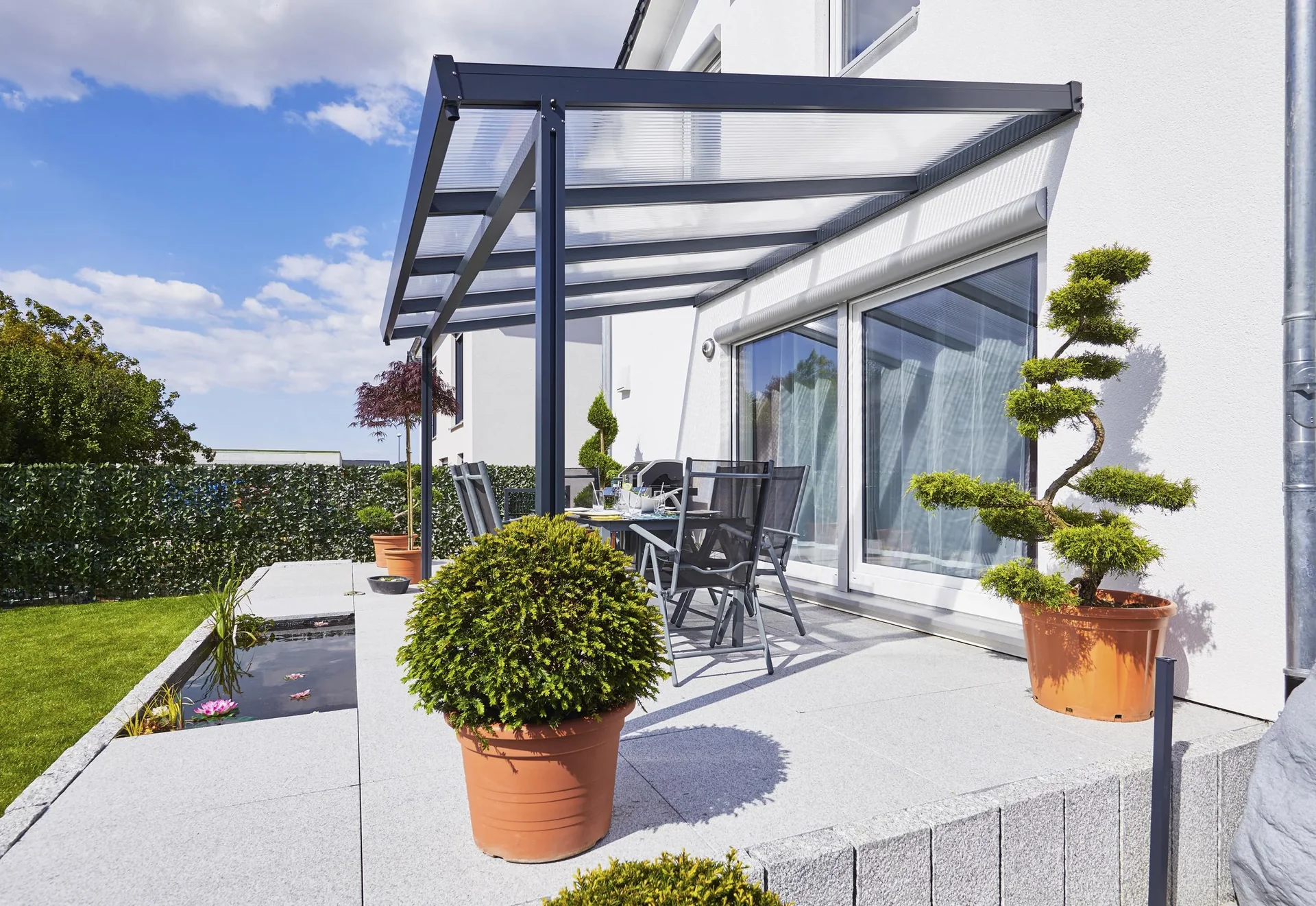 Terrassendach Premium, anthrazit, 4102 x 3060 mm - Acryl Stegplatten 16mm, klar - 3