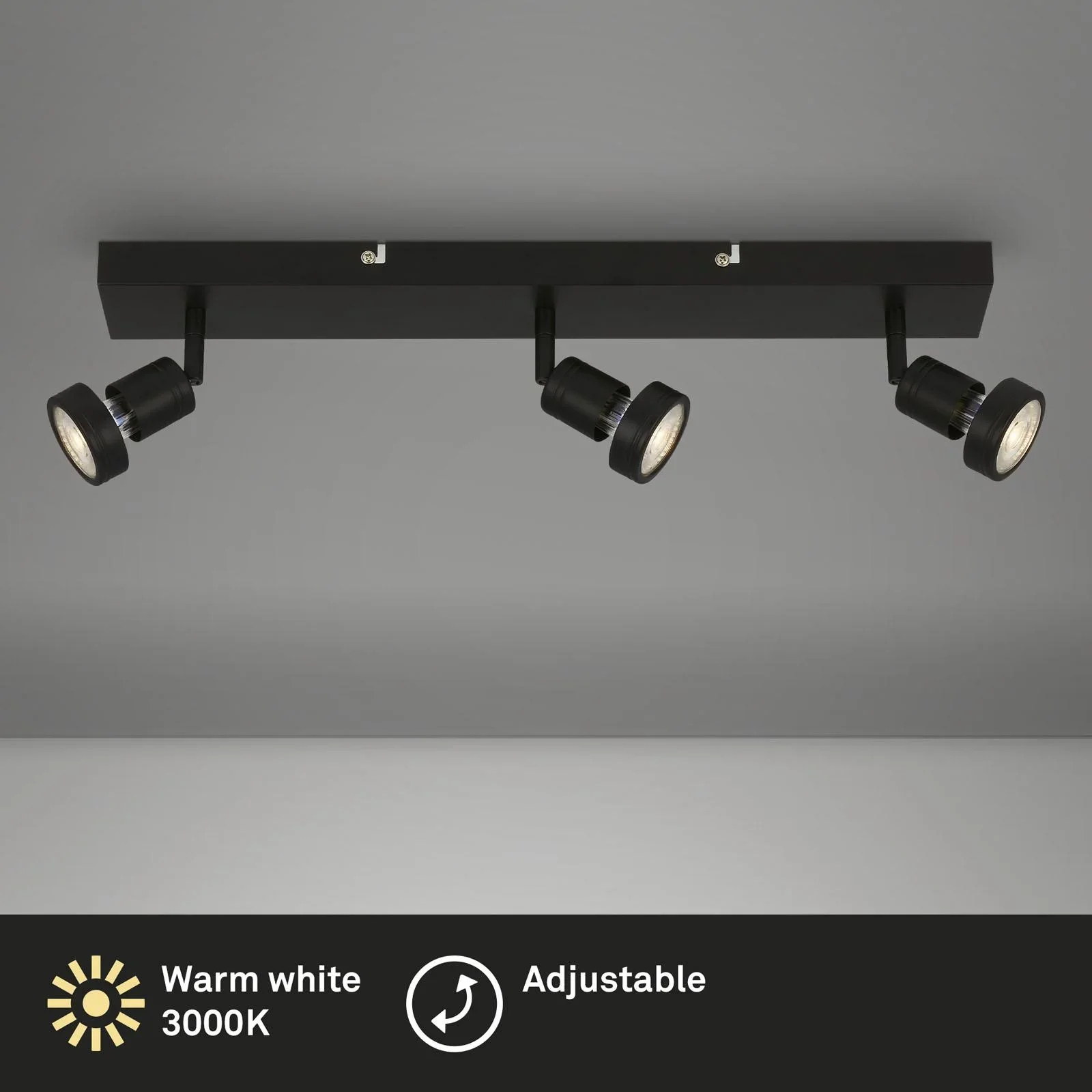 LED Spotleuchte 3-flammig, schwarz, 3 x GU10 Fassung, inklusive 3 x LED Leuchtmittel, 4,9 Watt, 460 lm, 3000 K - 2