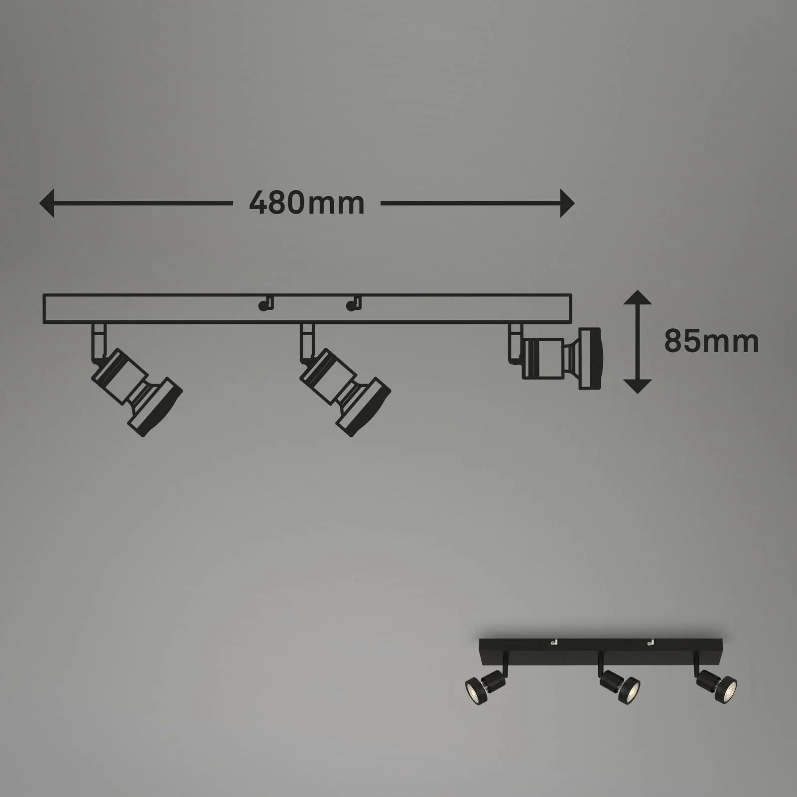 LED Spotleuchte 3-flammig, schwarz, 3 x GU10 Fassung, inklusive 3 x LED Leuchtmittel, 4,9 Watt, 460 lm, 3000 K - 3
