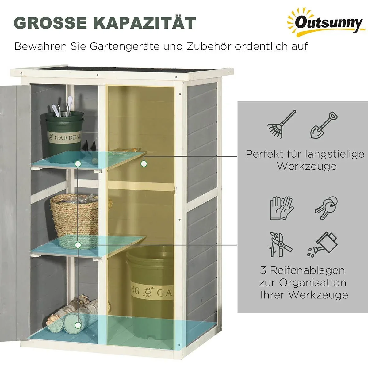 Gartenhaus Gerätehaus Geräteschuppen mit Regalböden Geräteschuppen Lagerschuppen für Garten Tanne Schwarz+Grau+Weiß 75 x - 0