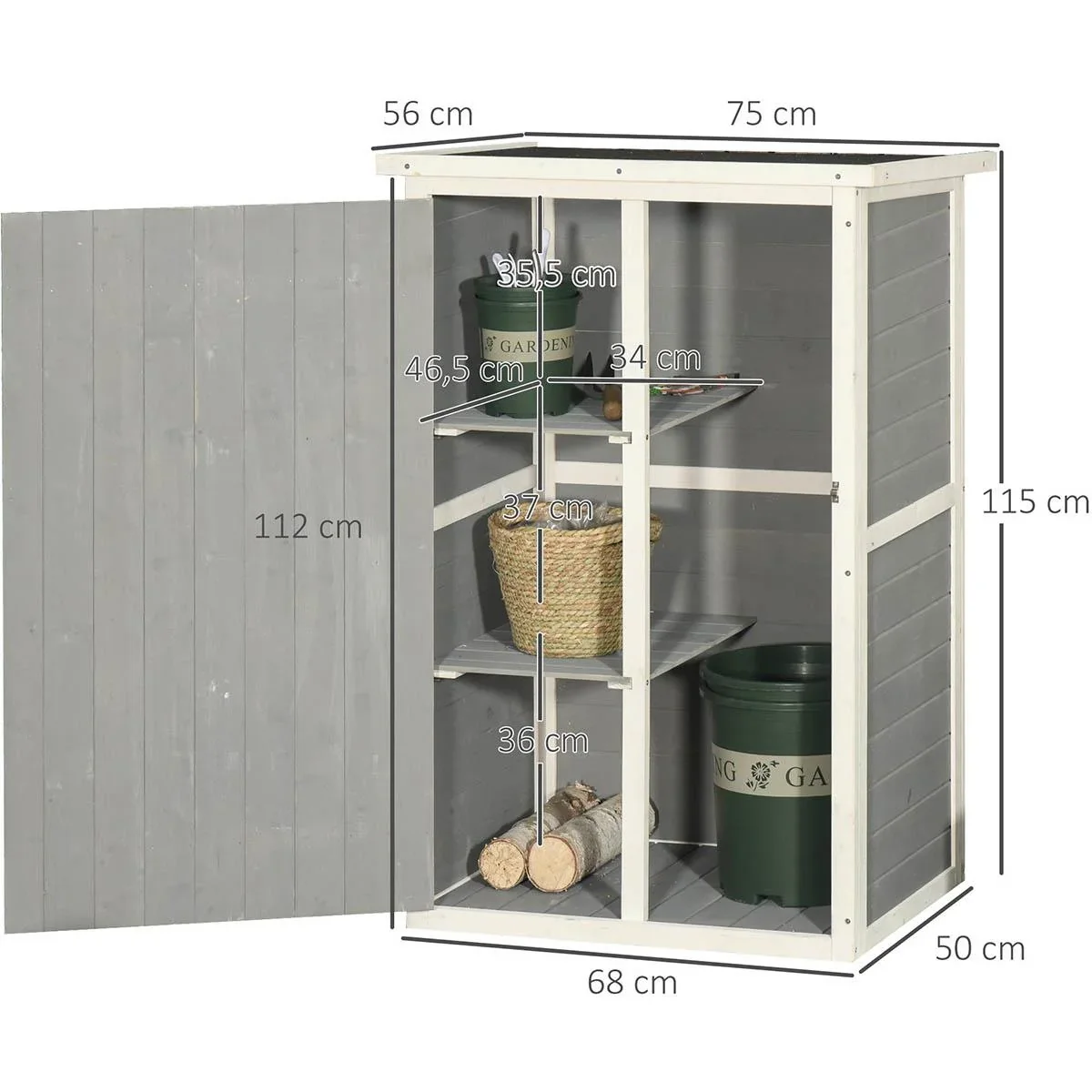Gartenhaus Gerätehaus Geräteschuppen mit Regalböden Geräteschuppen Lagerschuppen für Garten Tanne Schwarz+Grau+Weiß 75 x - 3