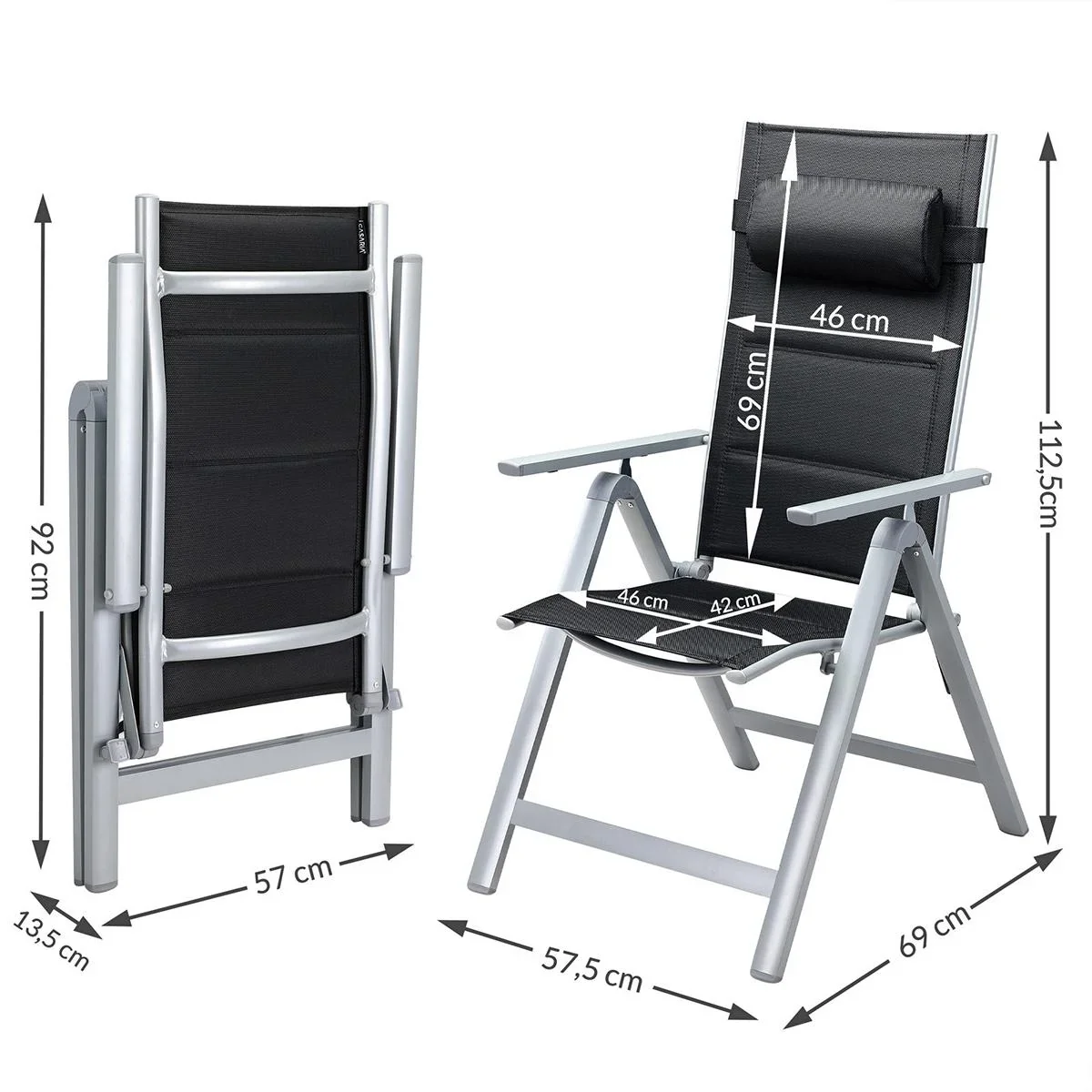Gartenstuhl Bern Premium - 2er Set - Silber gepolstert - 1