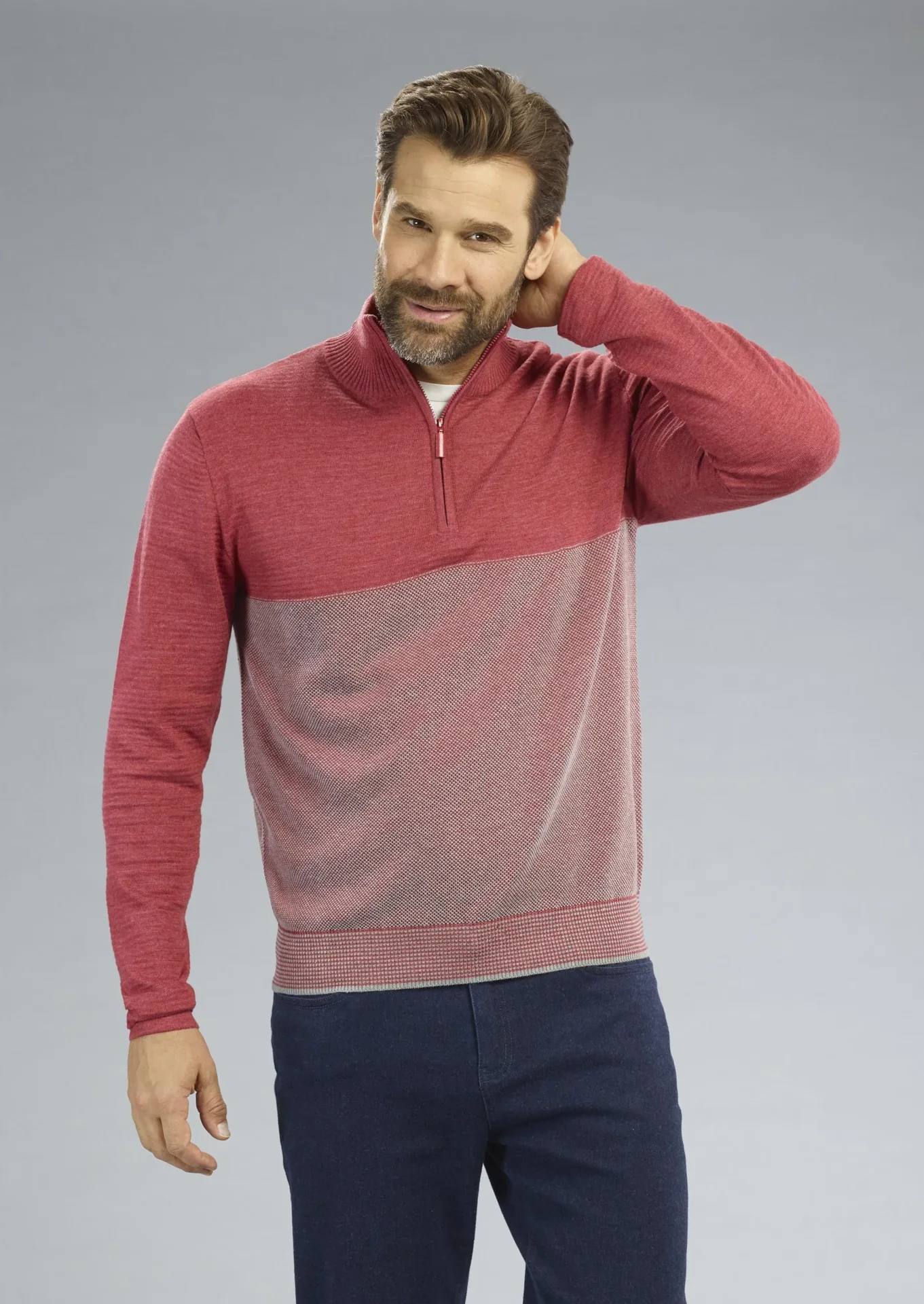 Pullover mit Reißverschluß, Farbe rot, Gr.M - 2