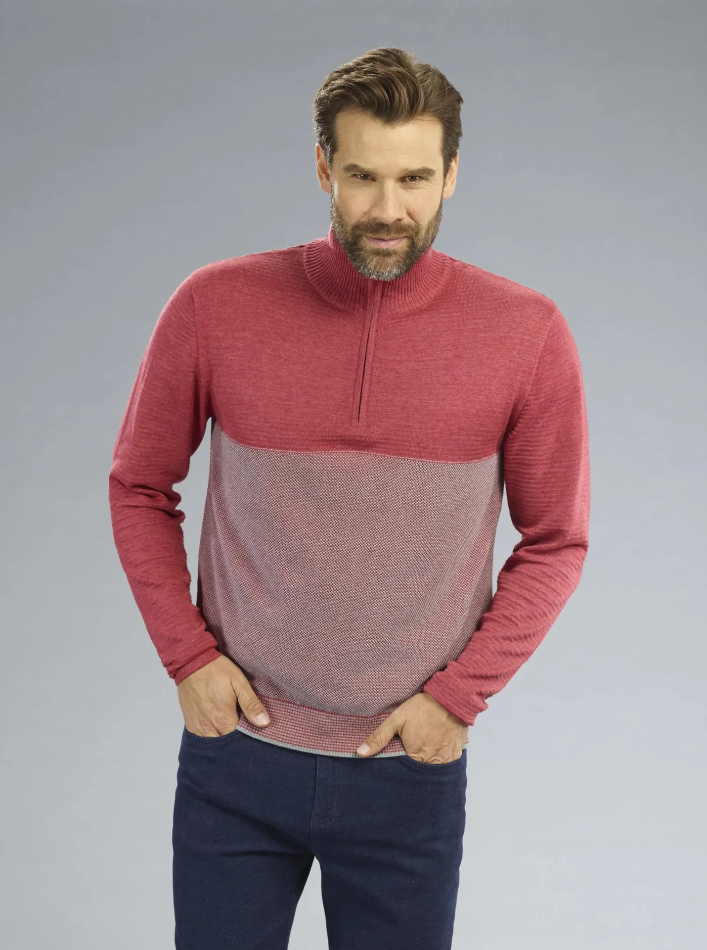 Pullover mit Reißverschluß, Farbe rot, Gr.M - 3