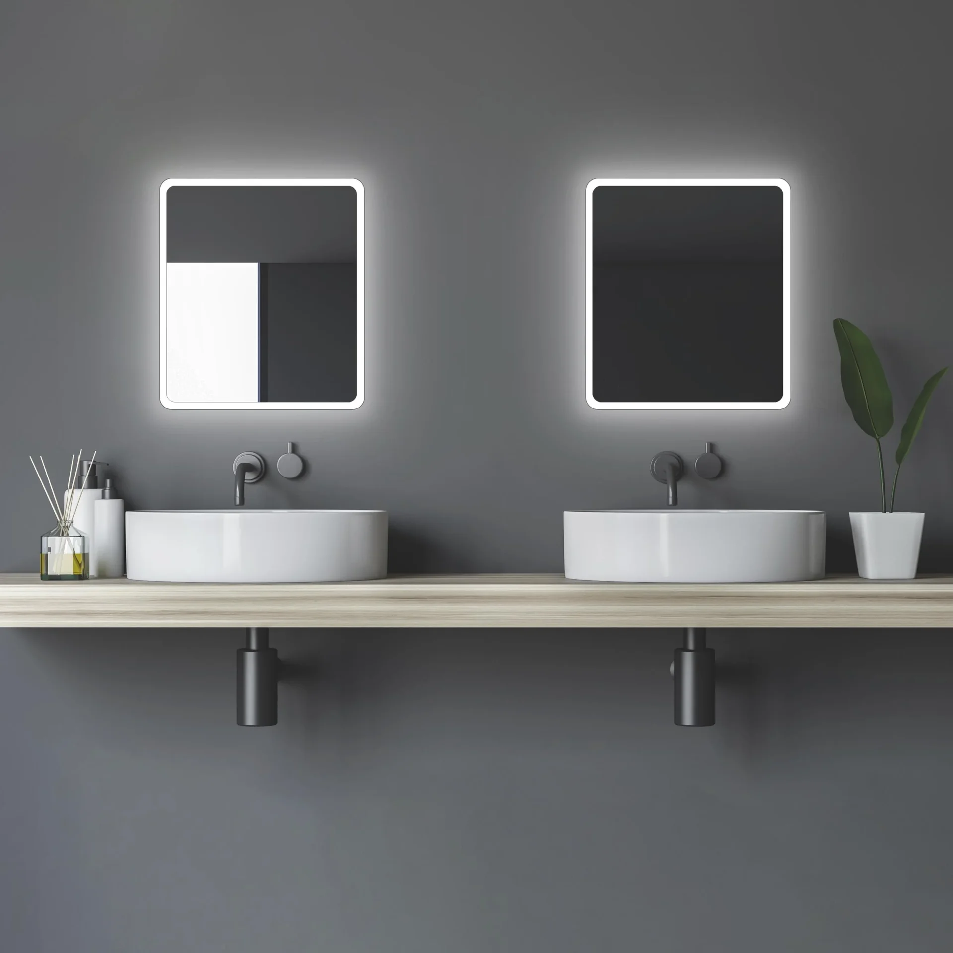 Badezimmerspiegel mit Beleuchtung, "Moon" - 40 x 45 cm - mit umlaufenden Raumlicht - Lichtfarbe neutralweiß - 3