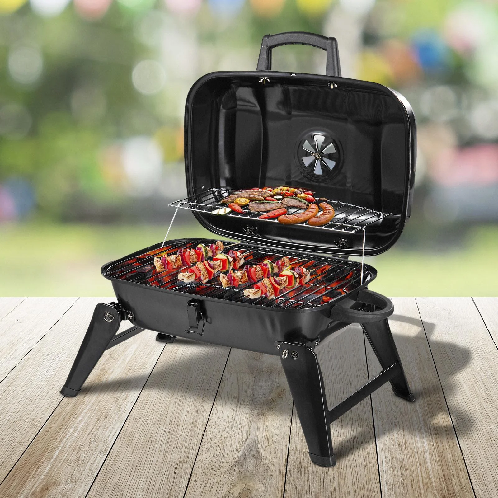 Klappgrill Kohlegrill Standgrill tragbar Tischgrill BBQ Metall Schwarz 59 x 43 x 36 cm - 3