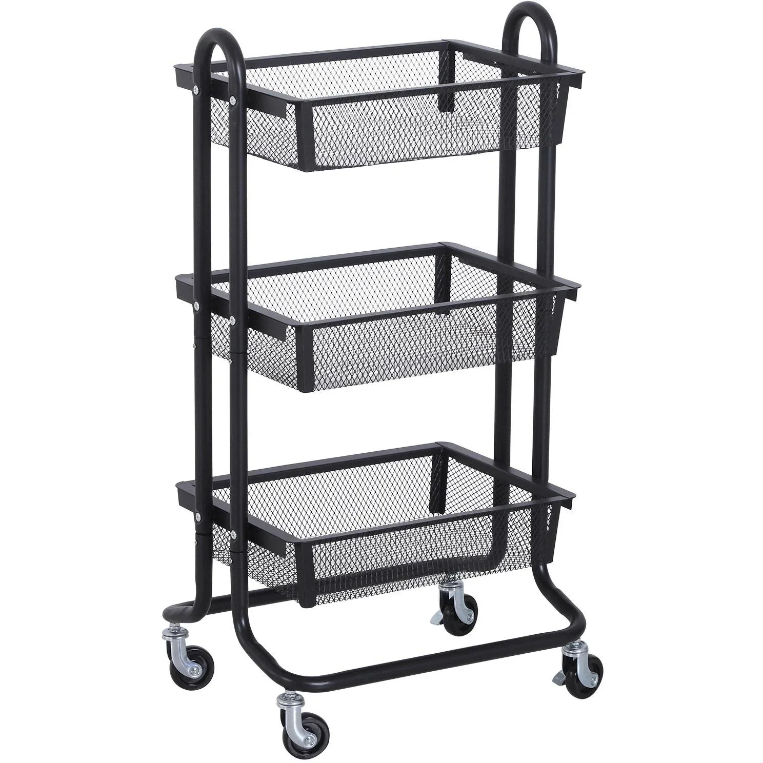 Allzweckwagen Allzweckregal mit Rollen Küchenwagen Küchenregal Metallregal Rollwagen 3 x Korb Karbonstahl - 1