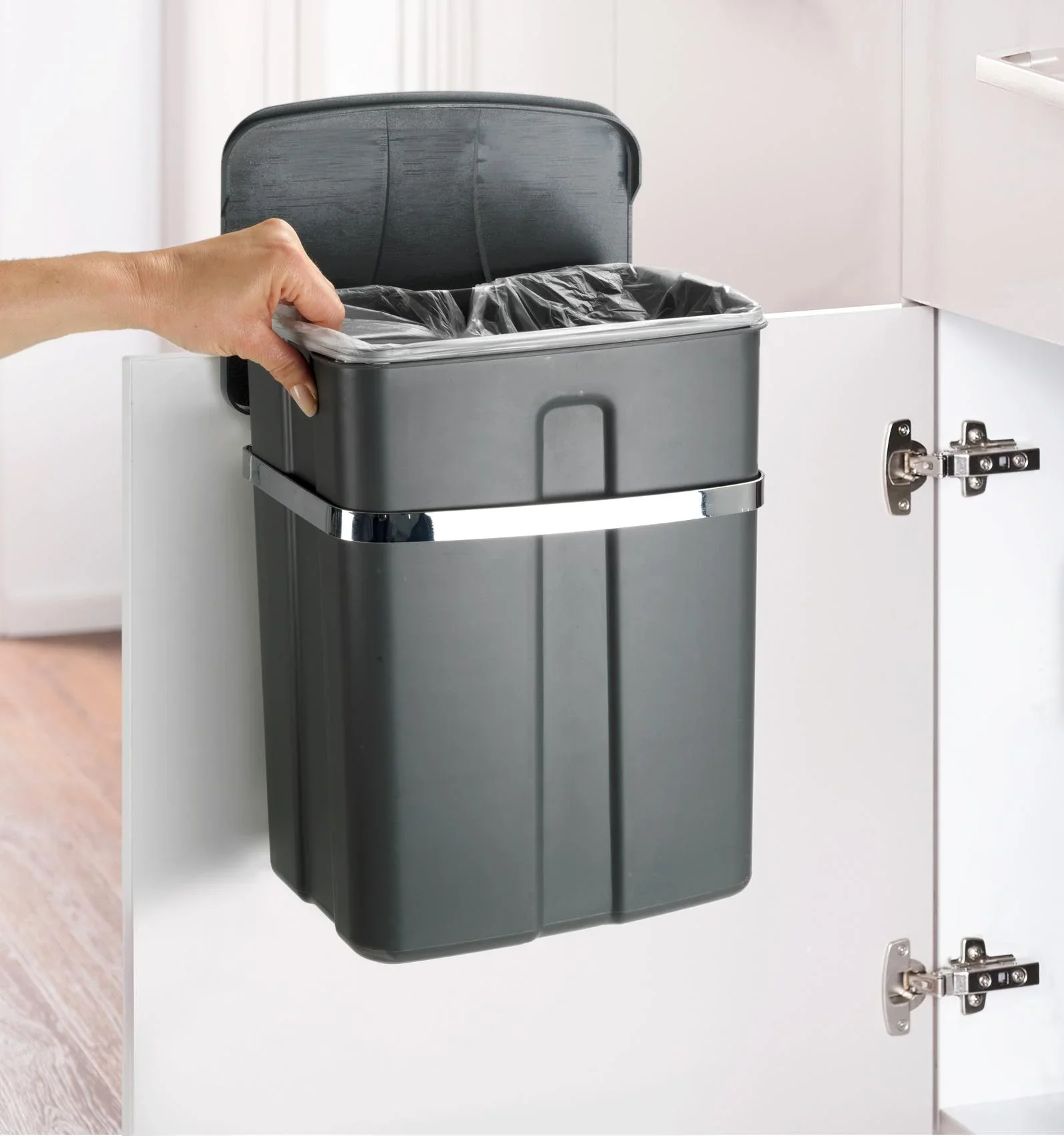 Tür-Abfalleimer, 12 Liter, Grau/ Silberfarben - 1