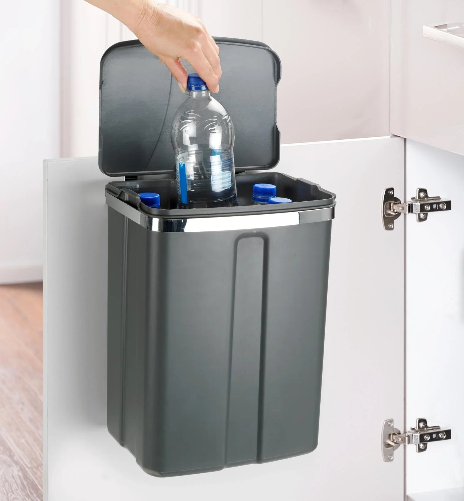 Tür-Abfalleimer, 12 Liter, Grau/ Silberfarben - 3