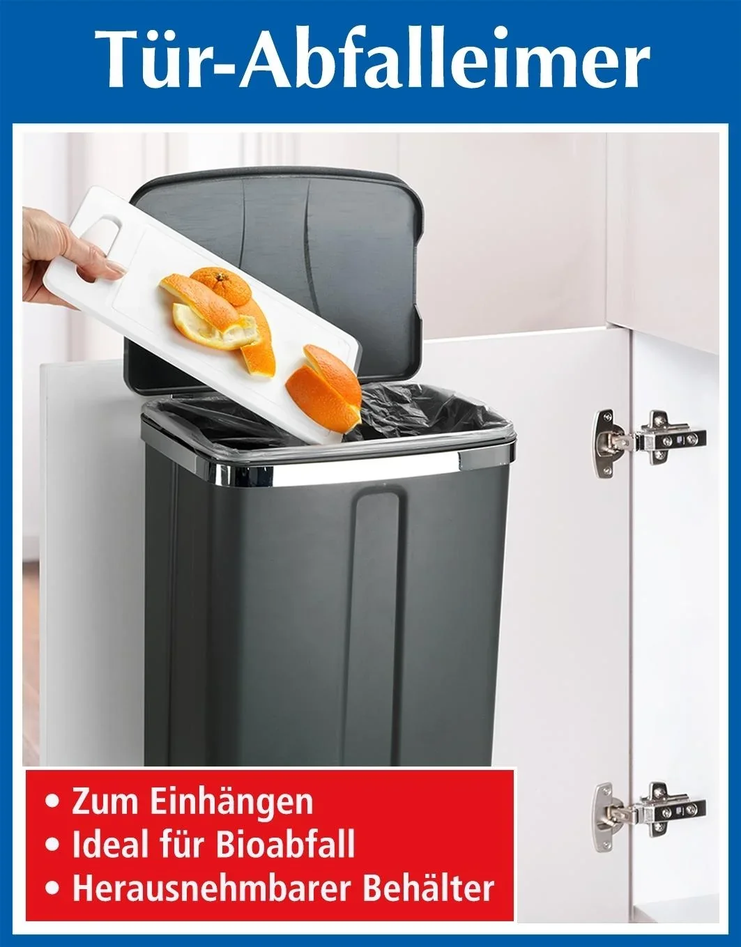 Tür-Abfalleimer, 12 Liter, Grau/ Silberfarben - 7