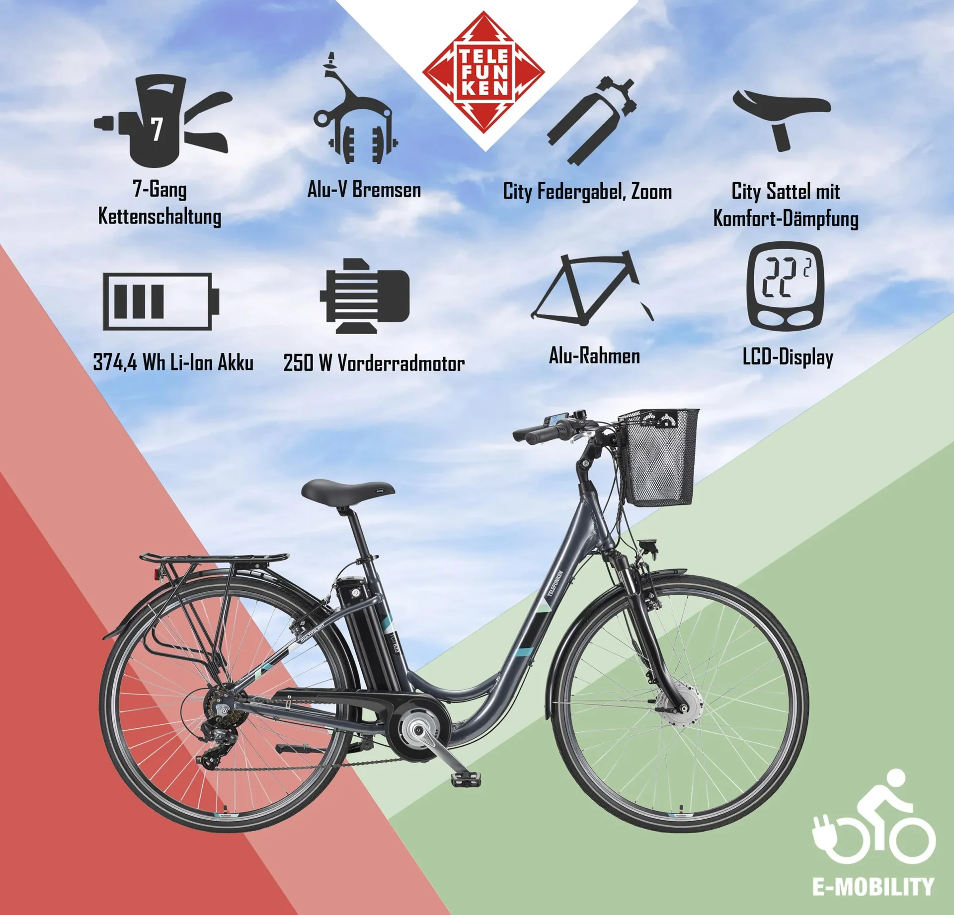 Unisex Alu-City E-Bike, 28 Zoll, 7-Gang Kettenschaltung, anthrazit, Multitalent RC822 - 3