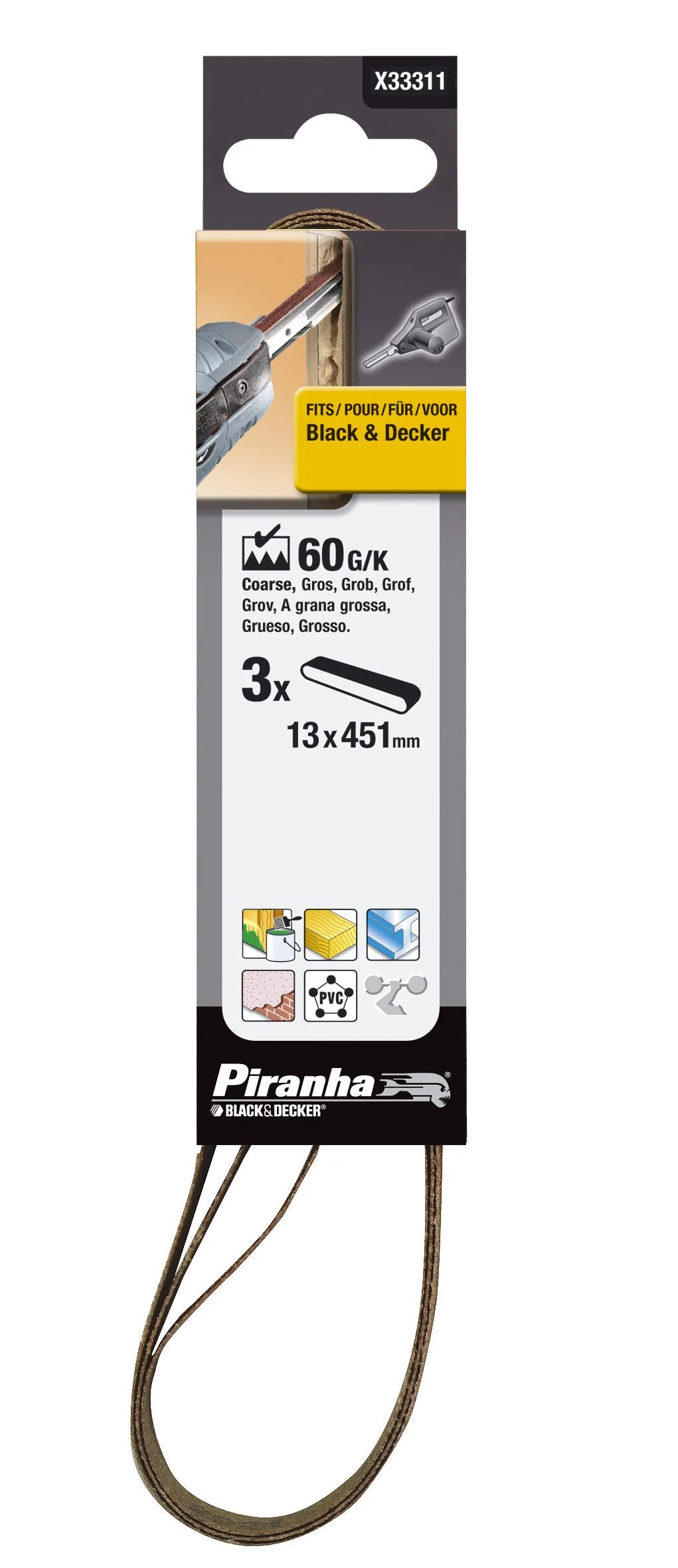 Schleifbänder K60 für Powerfeile KA900E, 13 x 455mm, 3er Set - 1