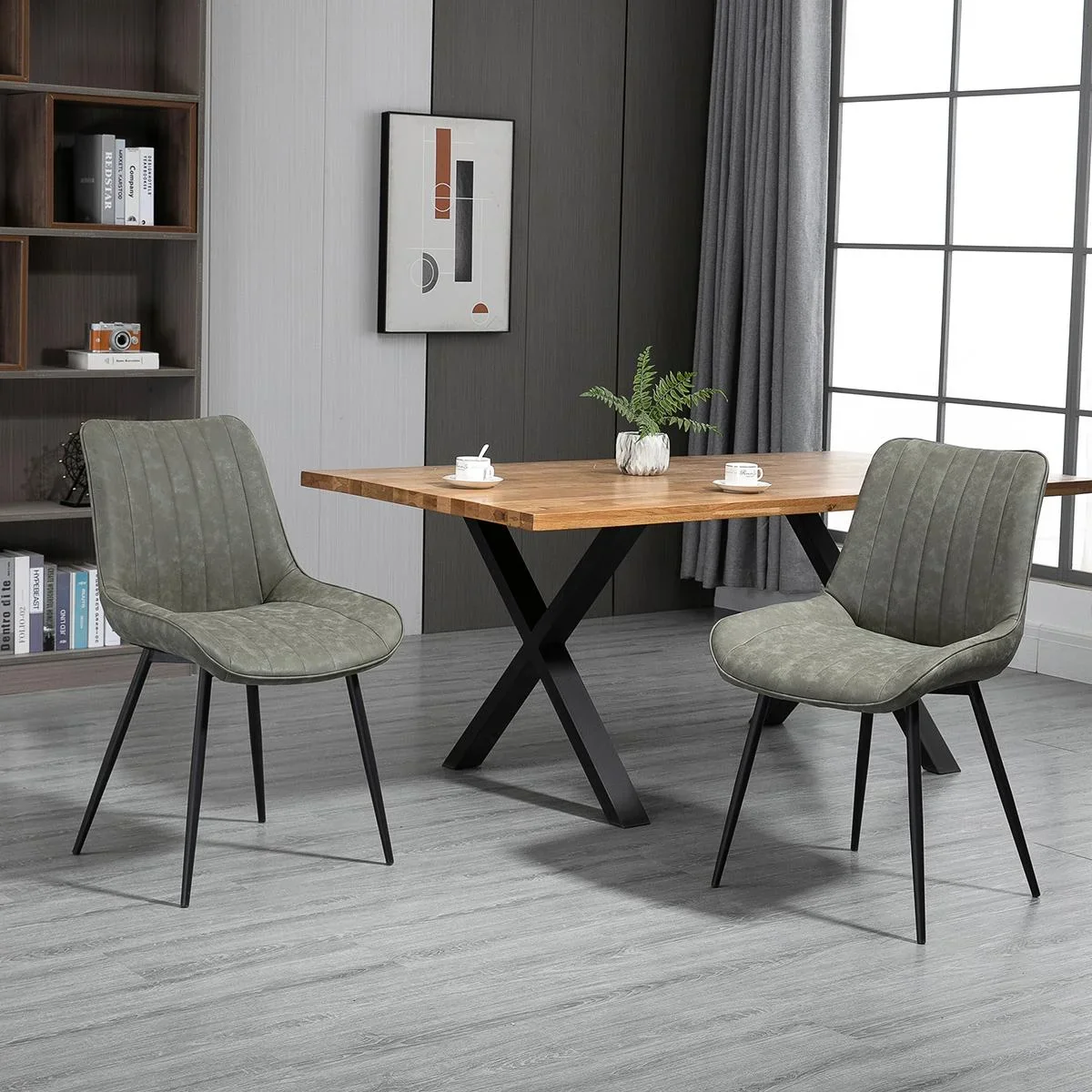 2-teiliges Set Esszimmerstuhl Küchenstuhl mit Rücklehne Metallbeine Retro-Stil Kunstleder Stahl Grau 53 x 62 x 88 cm 2 t - 0