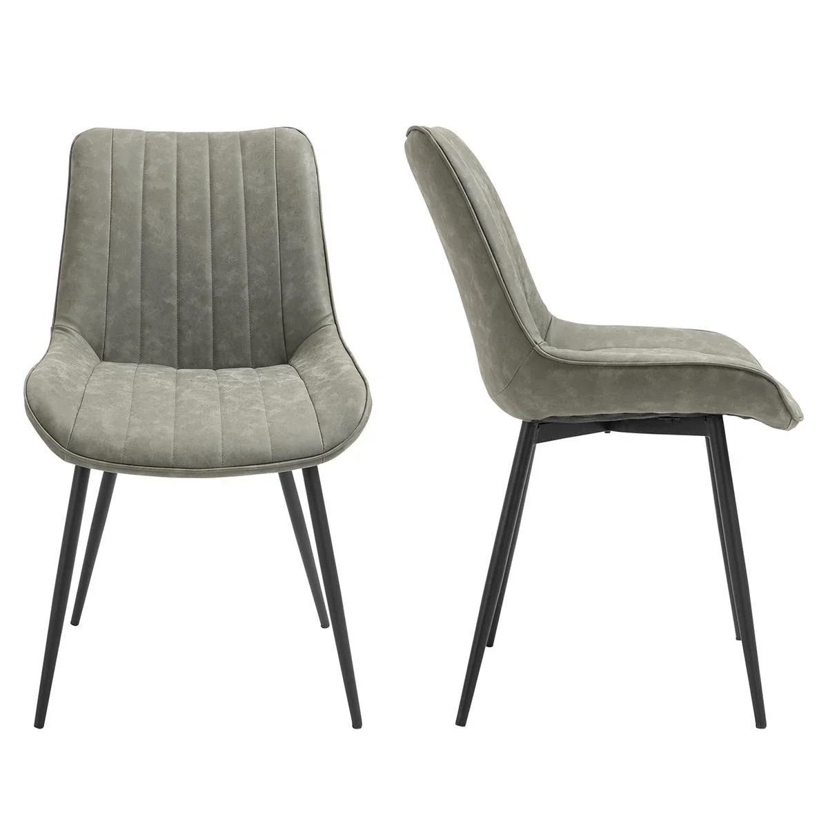 2-teiliges Set Esszimmerstuhl Küchenstuhl mit Rücklehne Metallbeine Retro-Stil Kunstleder Stahl Grau 53 x 62 x 88 cm 2 t - 2