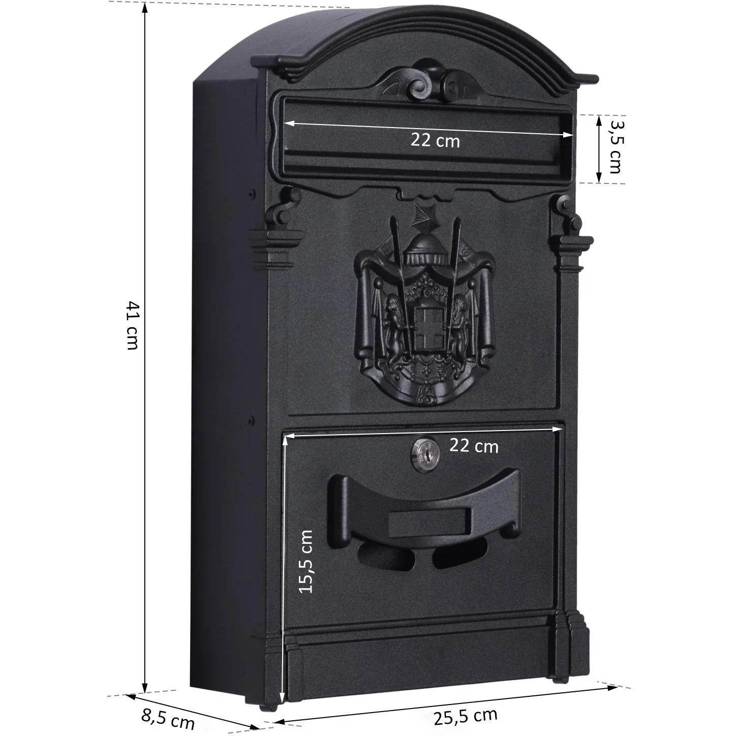 Postkasten Briefkasten Wandbriefkasten abschließbar mit Schutzklappe inkl. 2 Schlüssel - 1